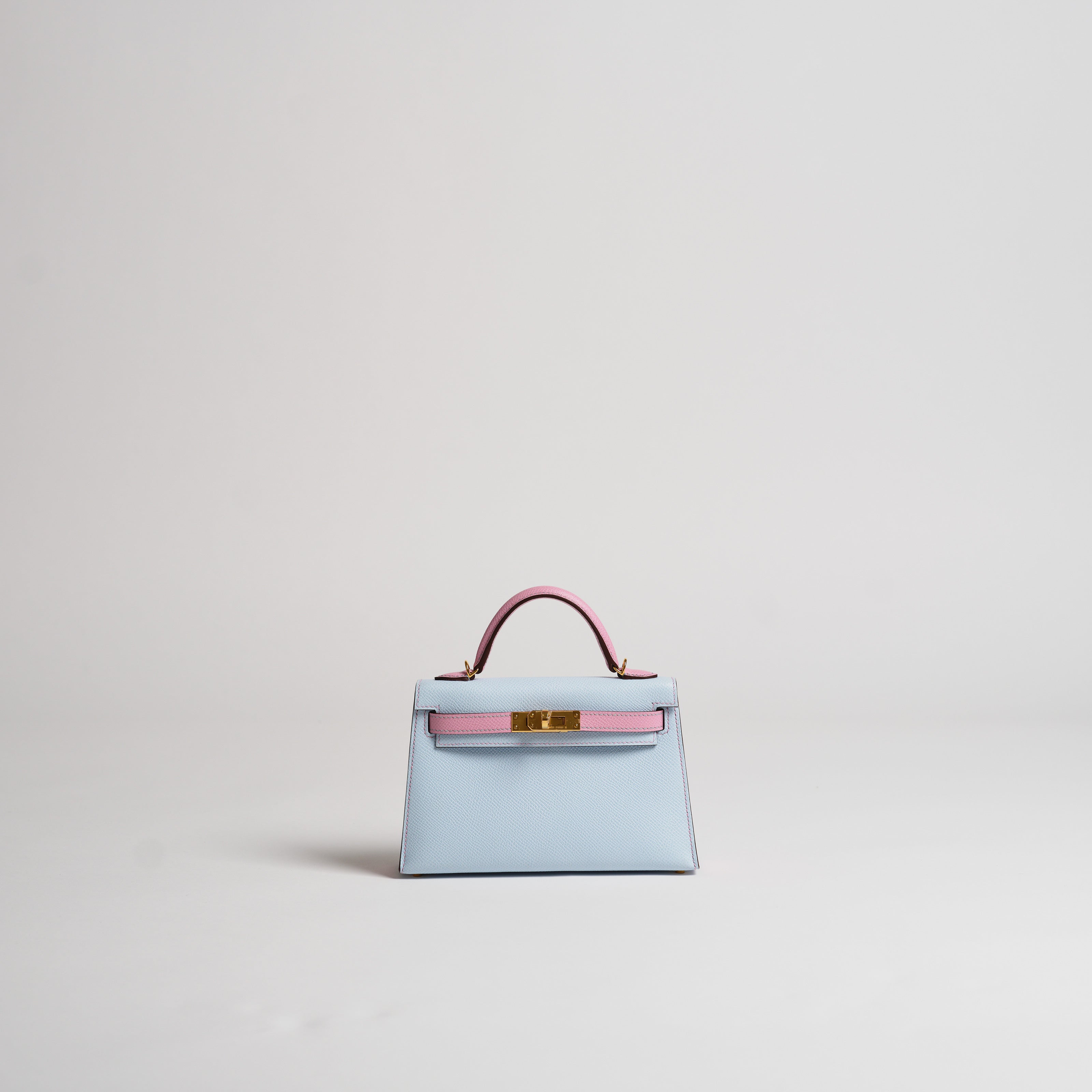 Hermès Mini Kelly II Sellier Horseshoe blue brume & mauve sylvester epsom gold hardware