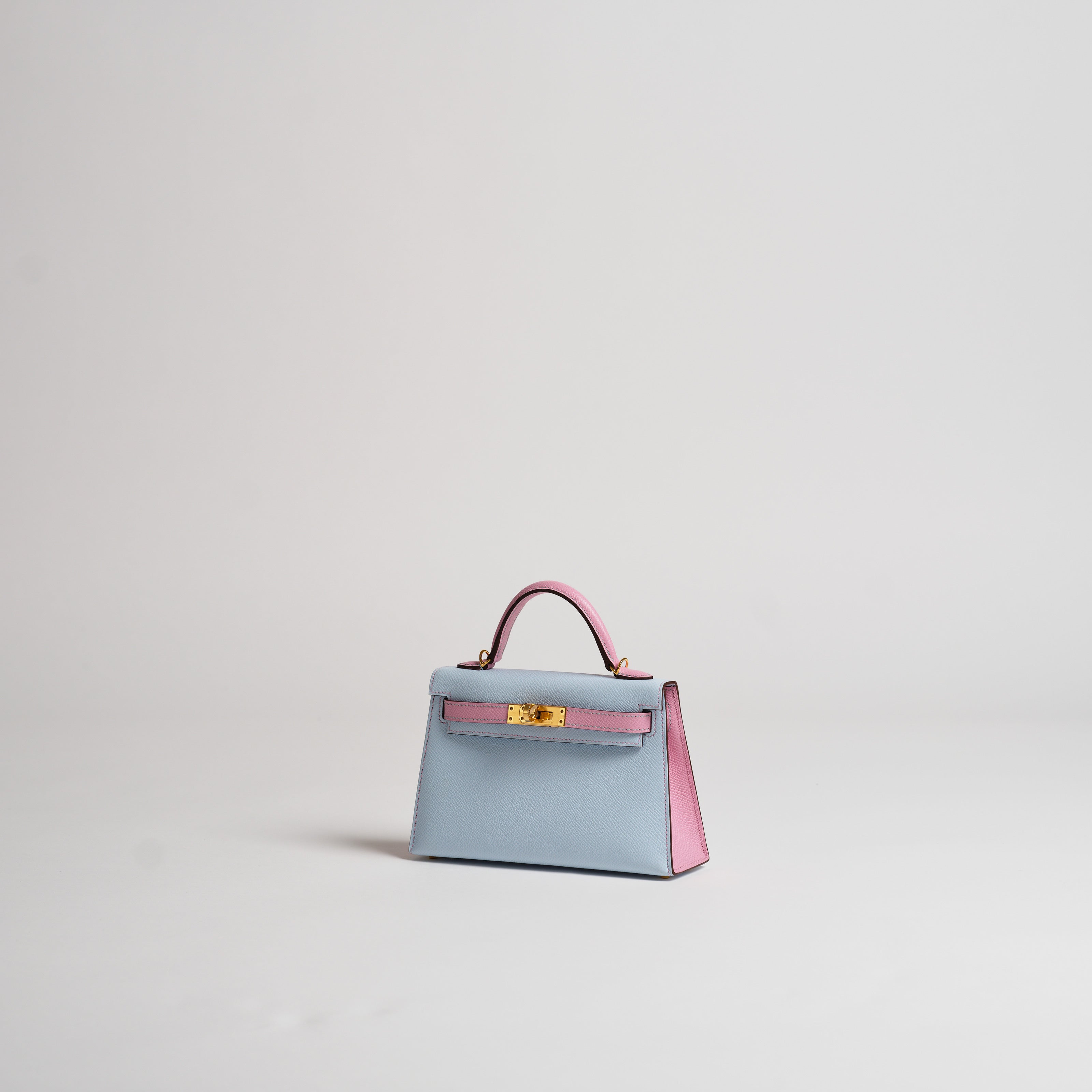 Hermès Mini Kelly II Sellier Horseshoe blue brume & mauve sylvester epsom gold hardware
