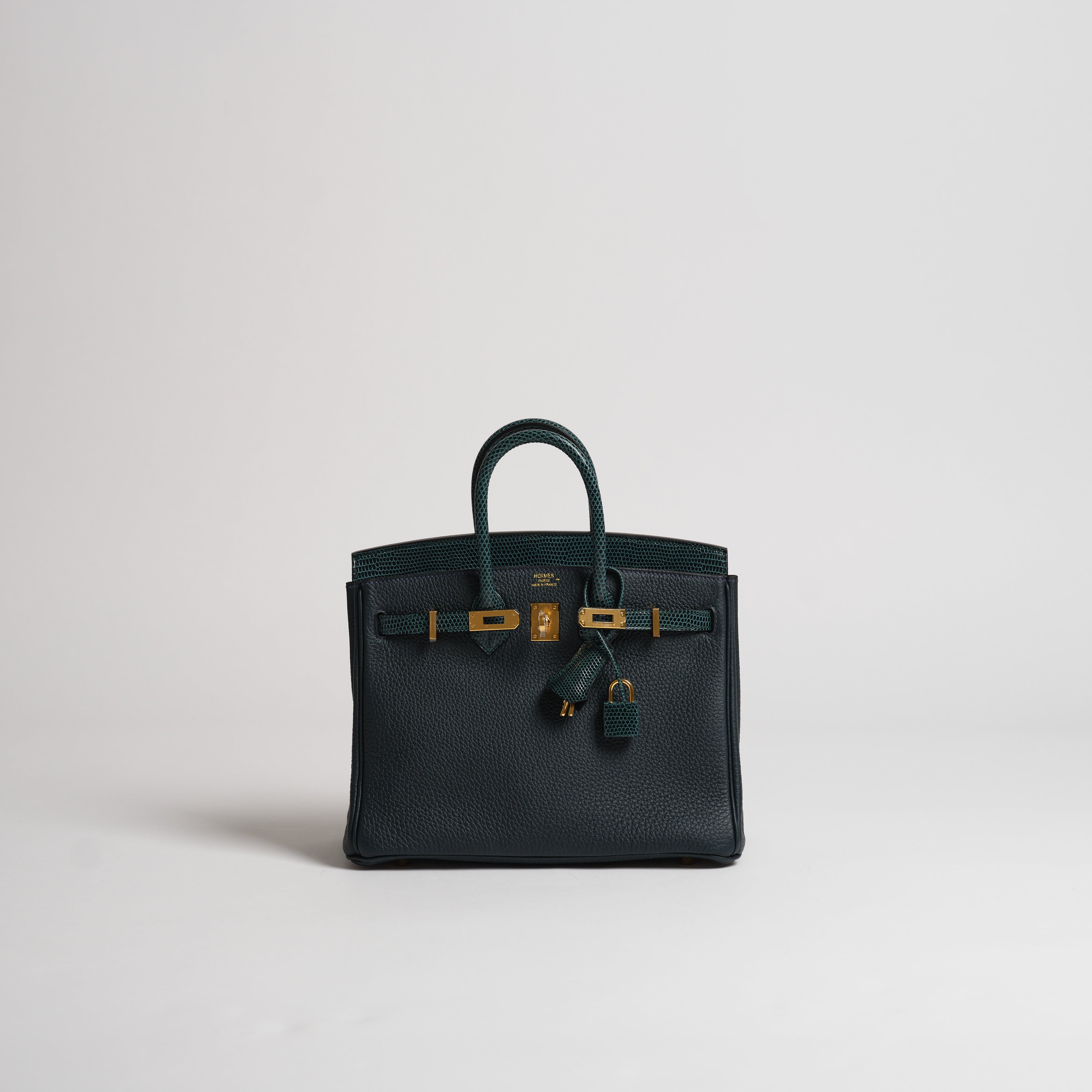 Hermès 25cm Birkin Touch vert cypress togo & lizard gold hardware
