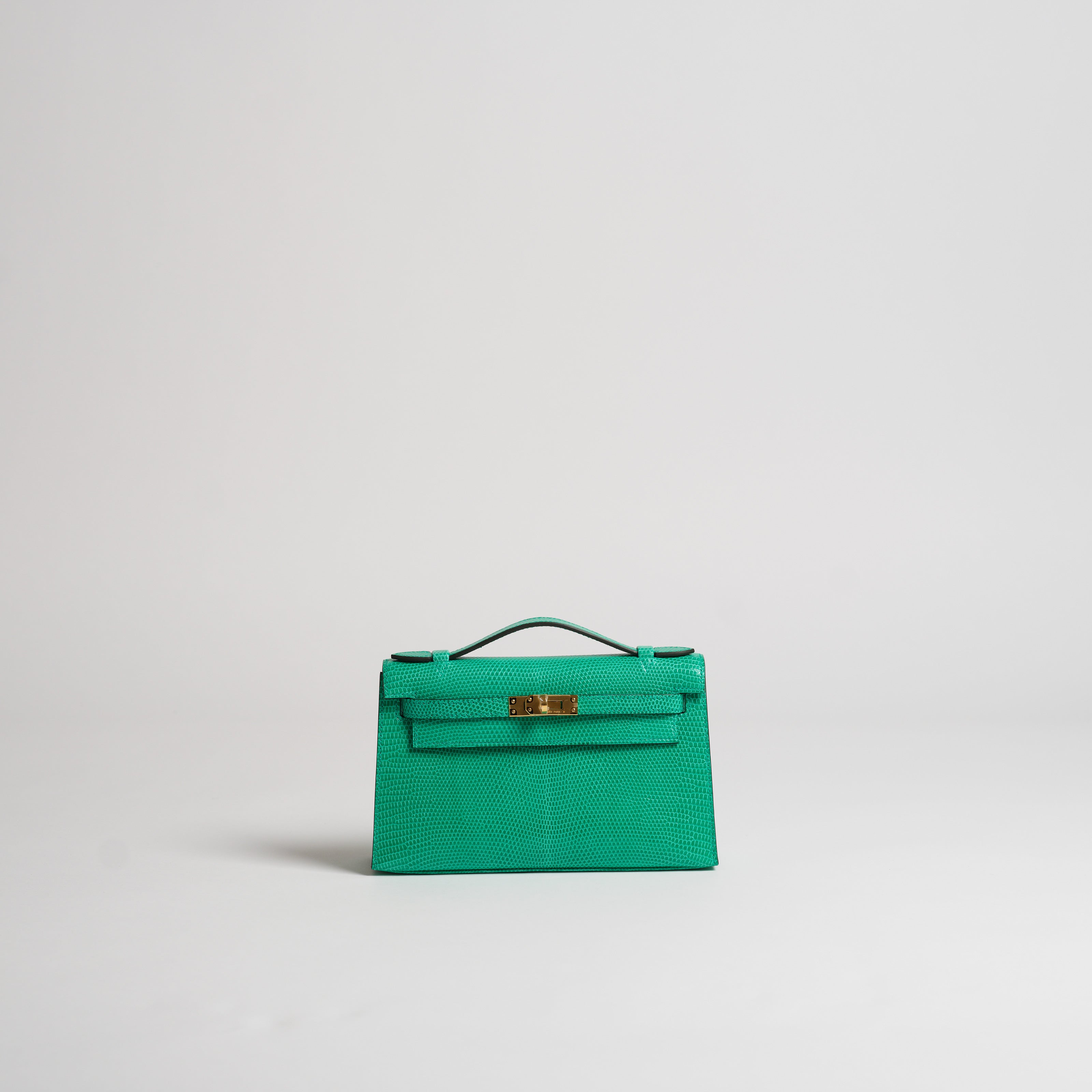 Hermès mini Kelly Pochette vert menthe lizard gold hardware