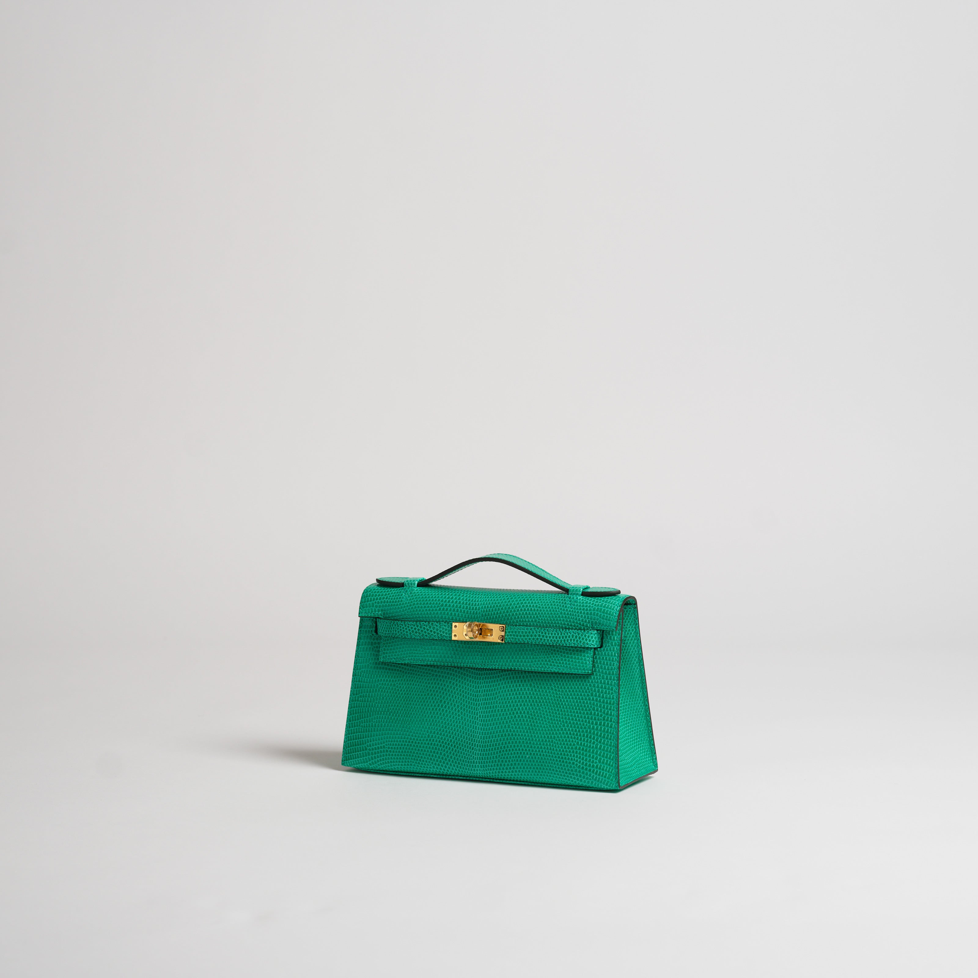 Hermès mini Kelly Pochette vert menthe lizard gold hardware