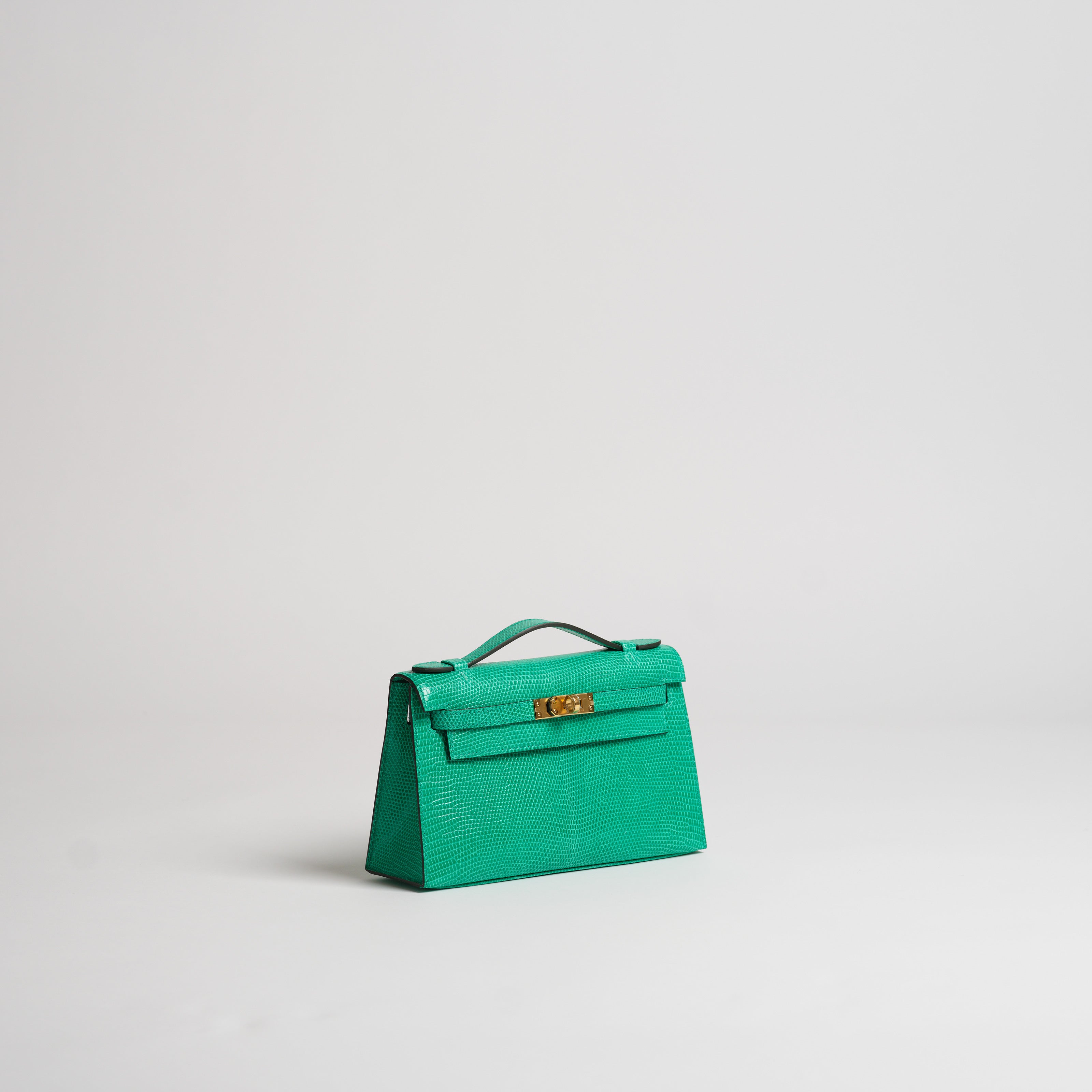 Hermès mini Kelly Pochette vert menthe lizard gold hardware