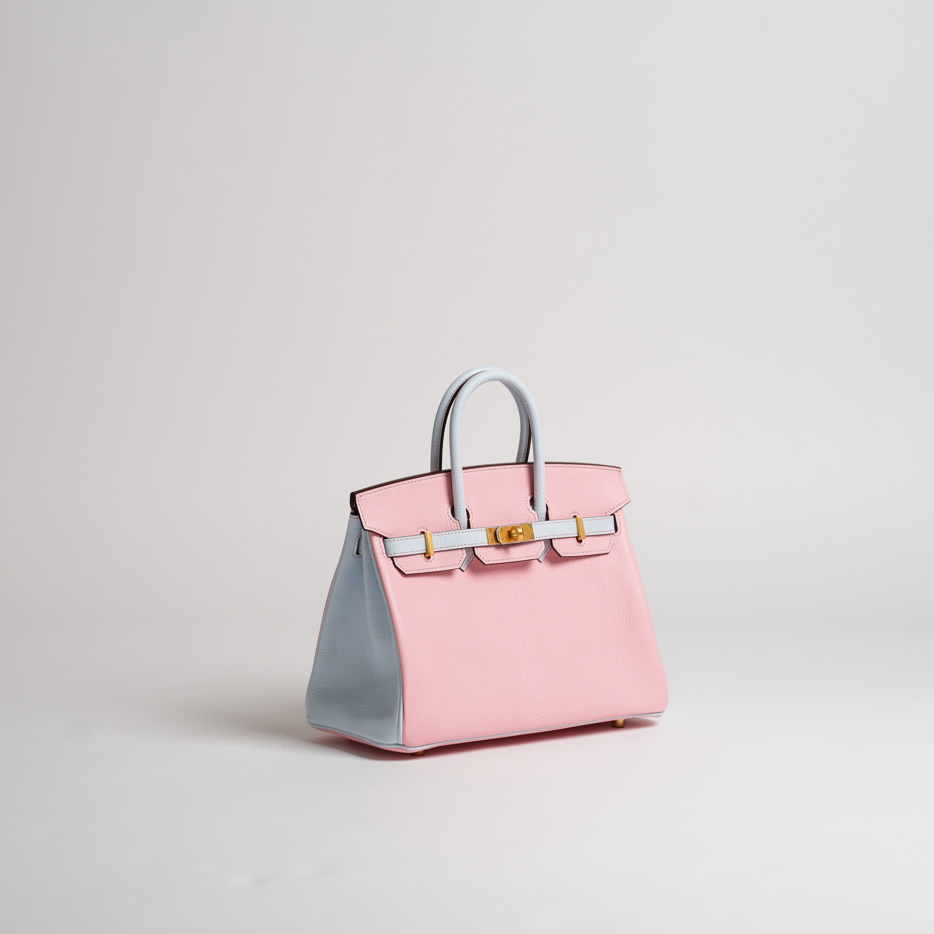 Hermès 25cm Birkin Horseshoe rose sakura & blue brume chèvre brushed gold hardware