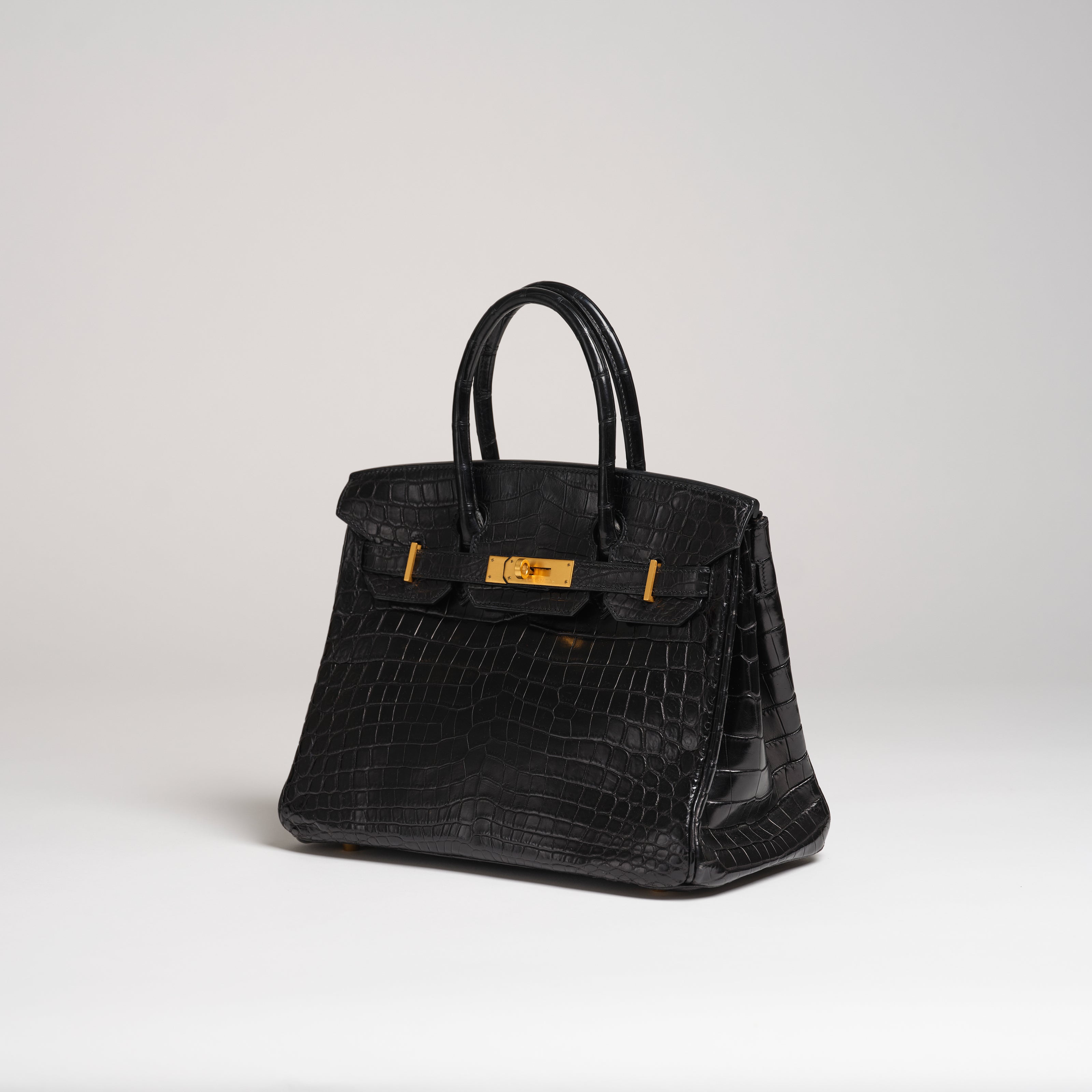 Hermès 30cm Birkin black matt nilo croc brushed gold hardware