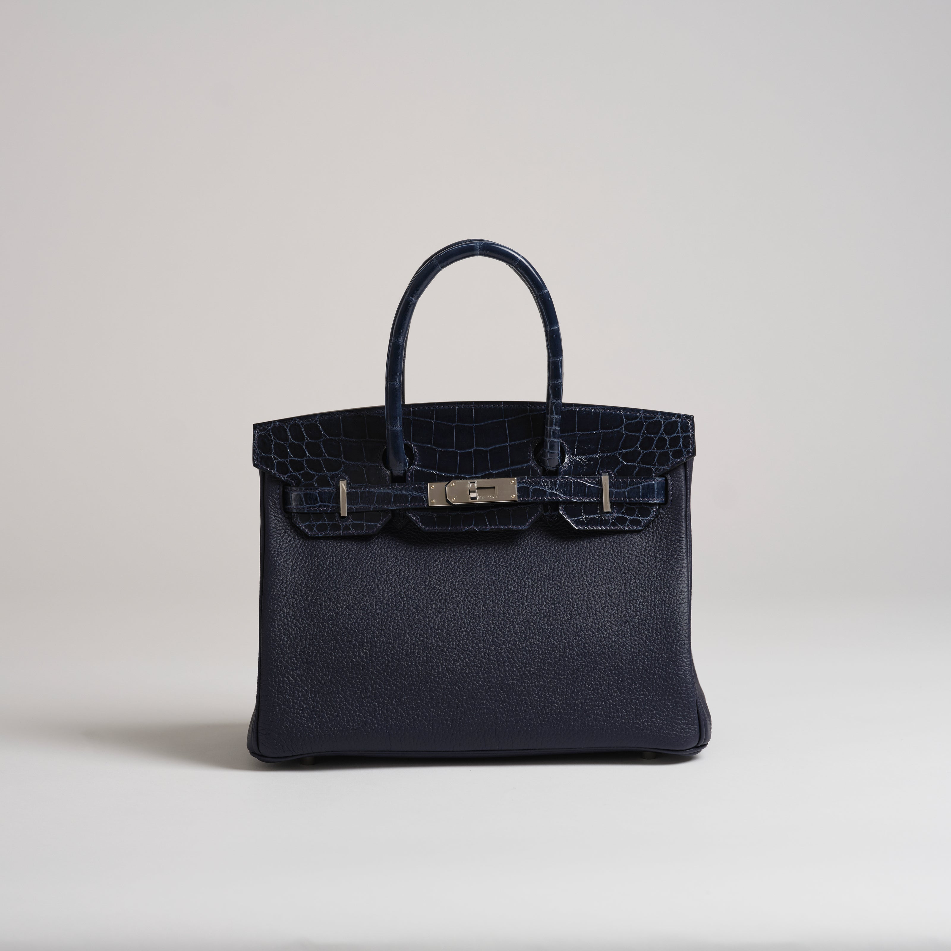 Hermès 30cm Birkin TOUCH blue baltic togo & shiny nilo croc palladium hardware
