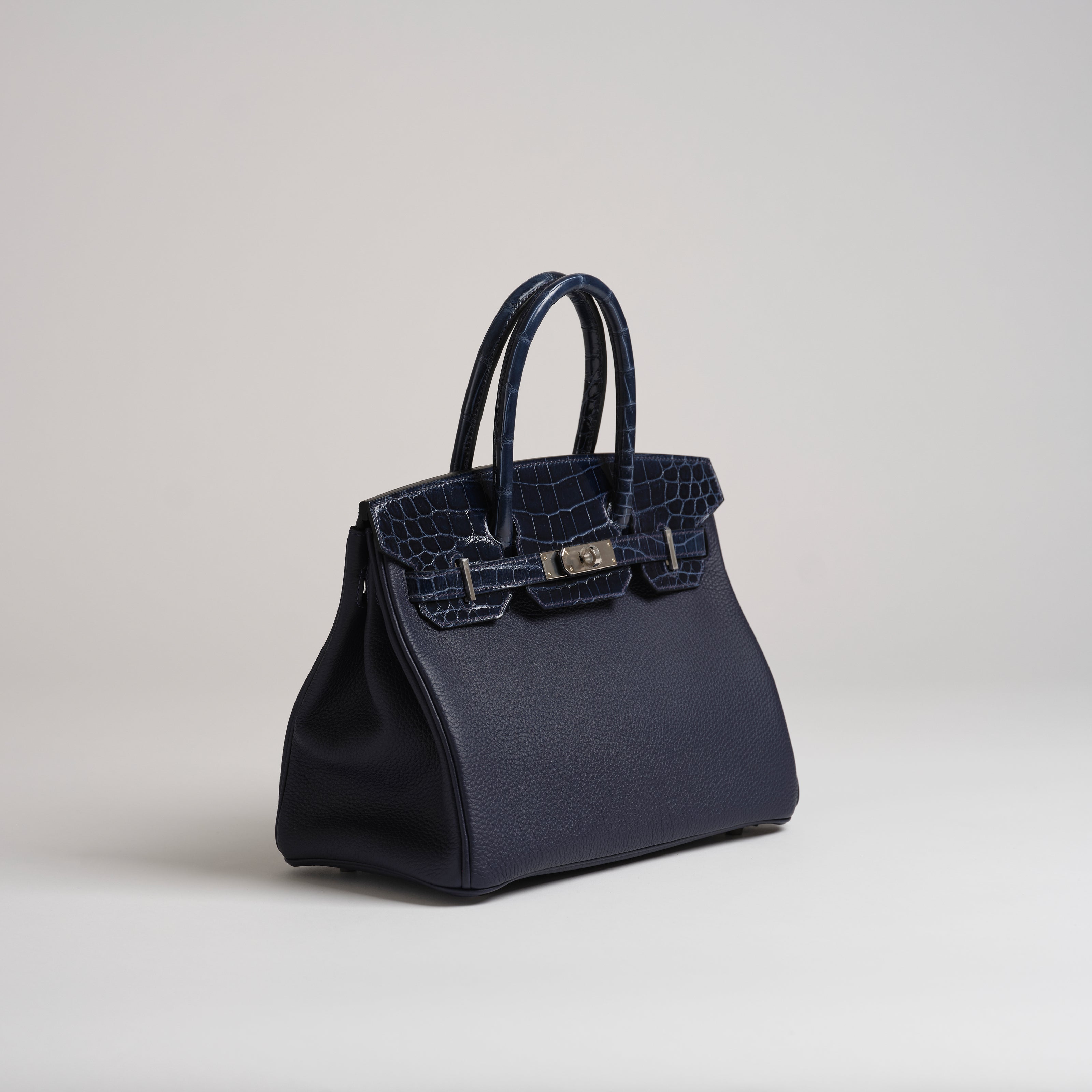 Hermès 30cm Birkin TOUCH blue baltic togo & shiny nilo croc palladium hardware