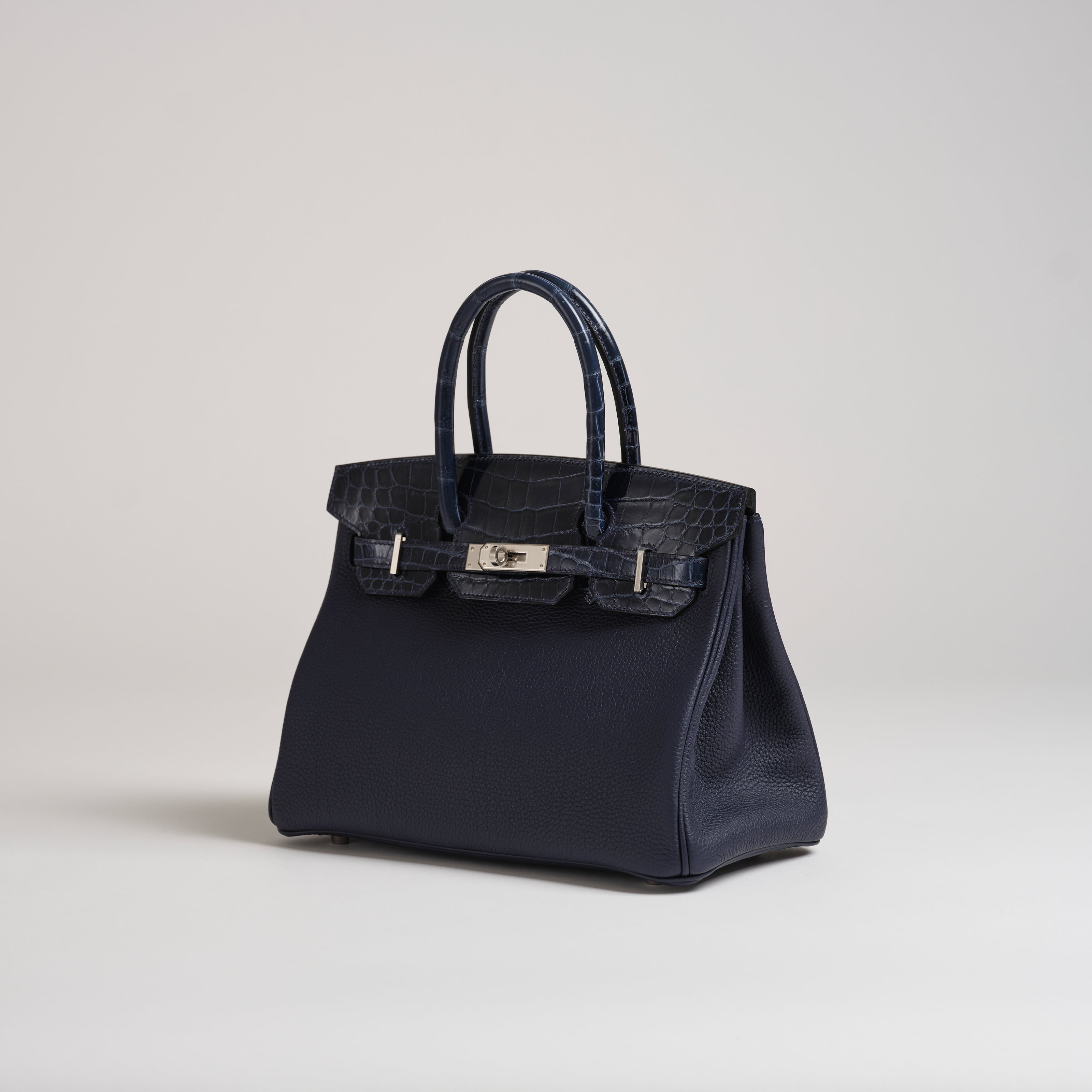 Hermès 30cm Birkin TOUCH blue baltic togo & shiny nilo croc palladium hardware