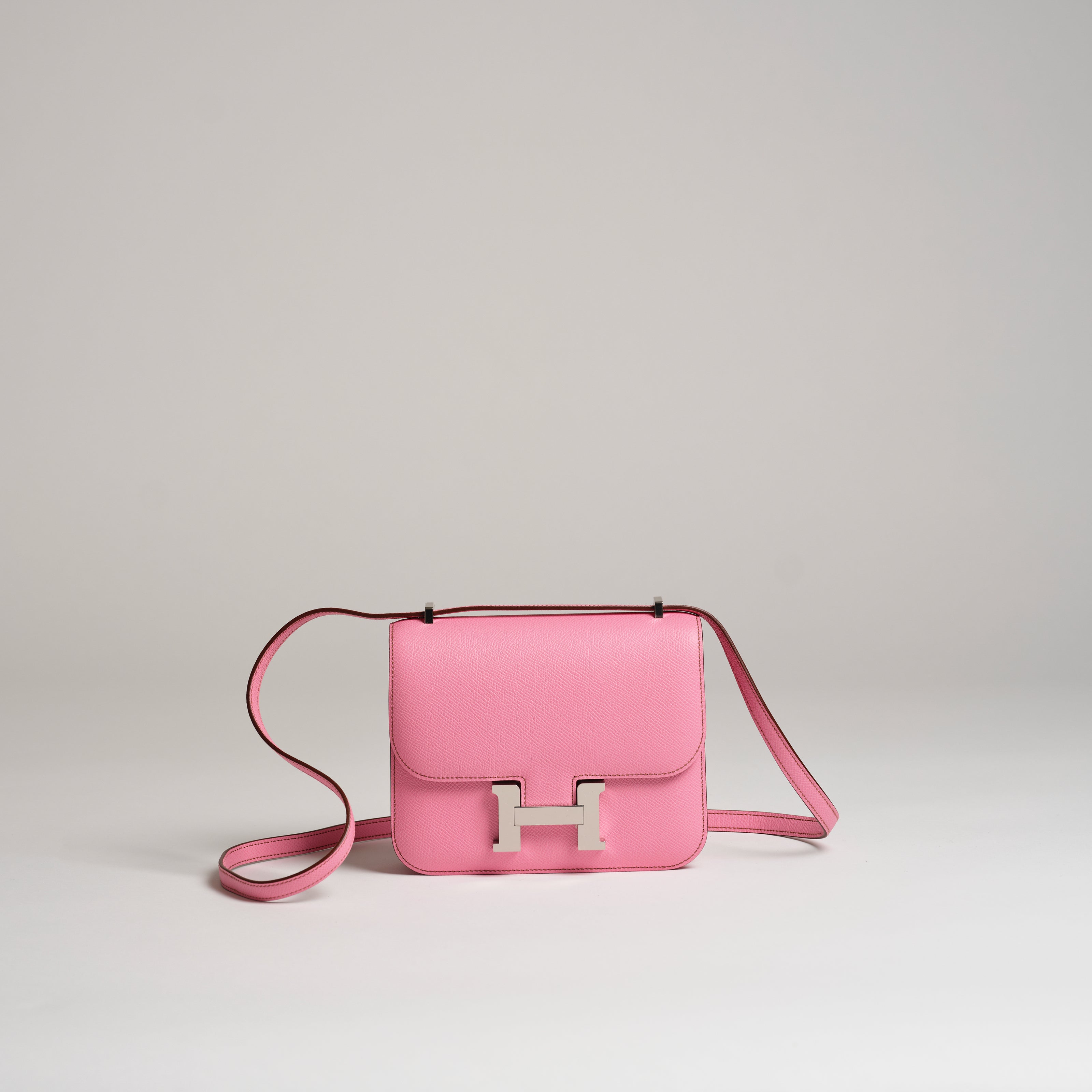 Hermès 18cm Mini Constance bubblegum epsom palladium hardware