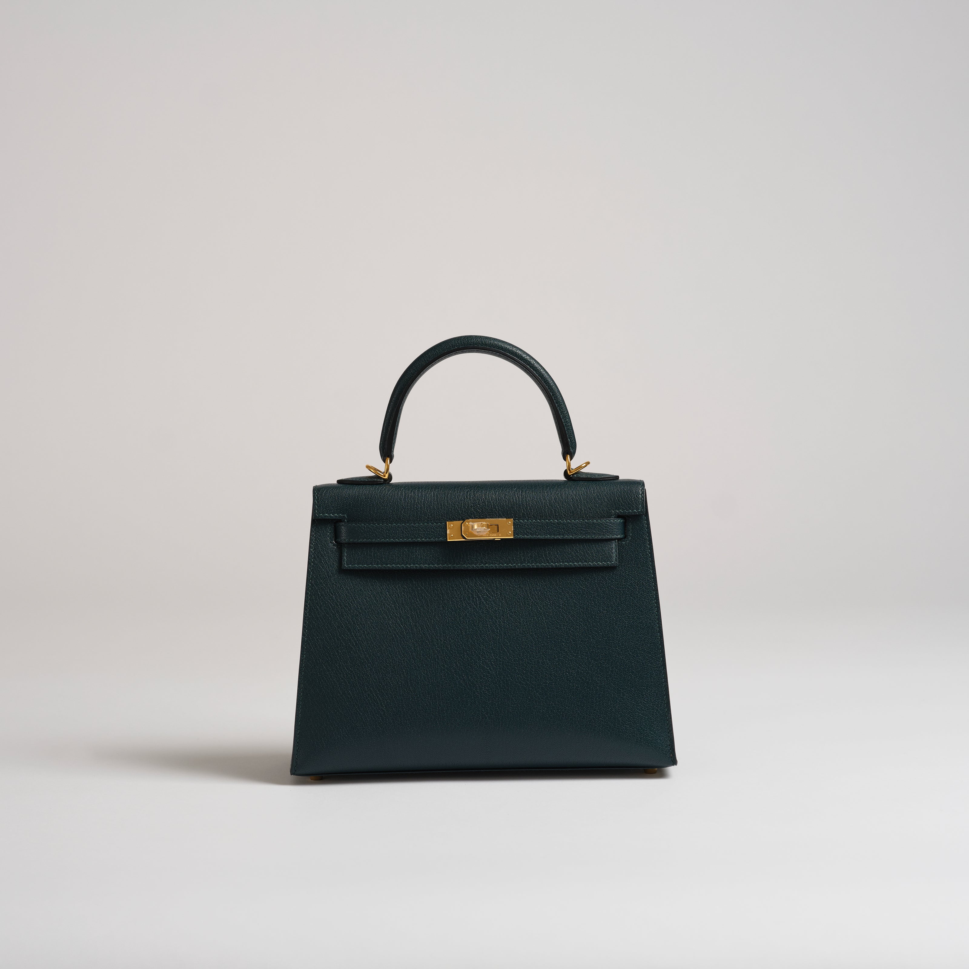 Hermès 25cm Kelly Sellier vert cypress chevre gold hardware