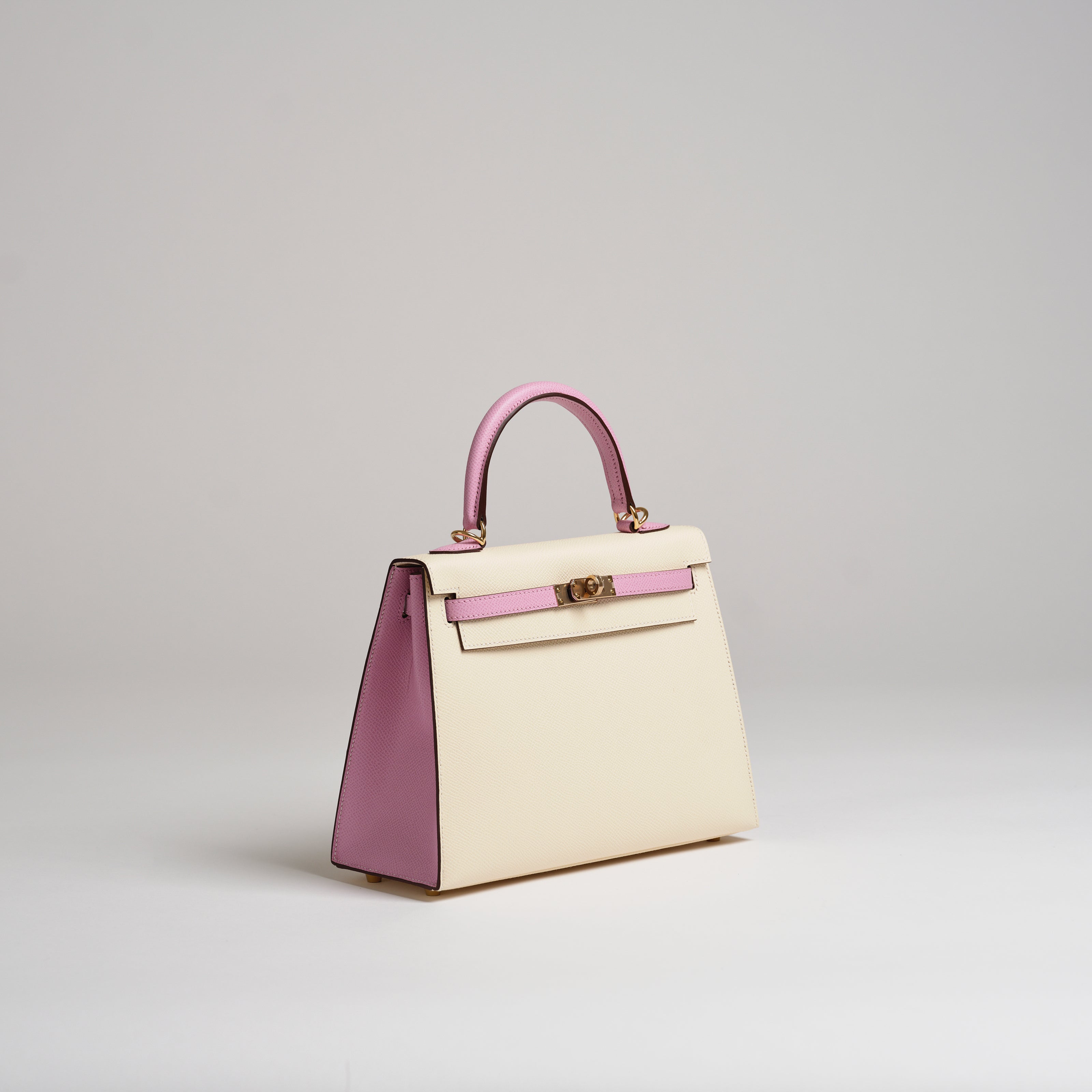 Hermès 25cm Kelly Sellier Horseshoe nata & mauve sylvester epsom gold hardware