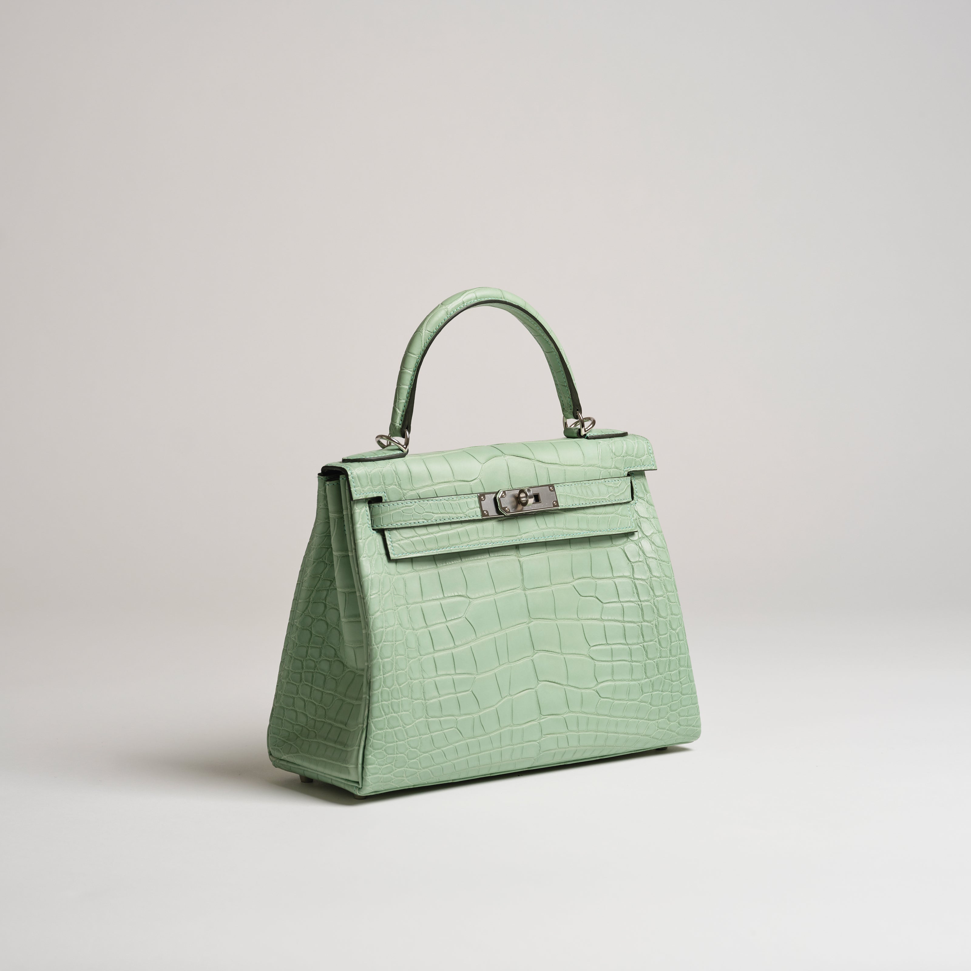 Hermès 28cm Kelly Retourne vert d'eau matt alligator palladium hardware