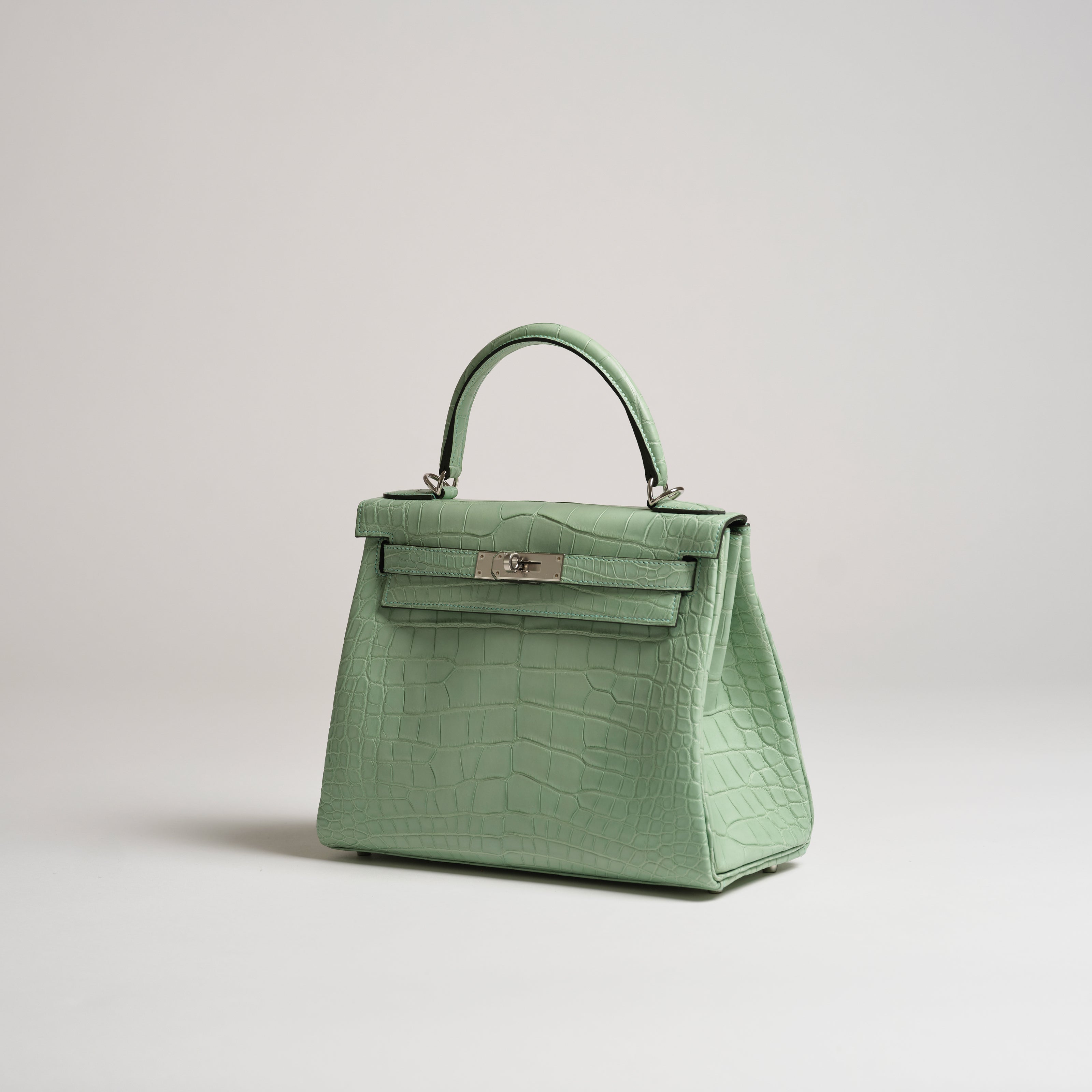 Hermès 28cm Kelly Retourne vert d'eau matt alligator palladium hardware