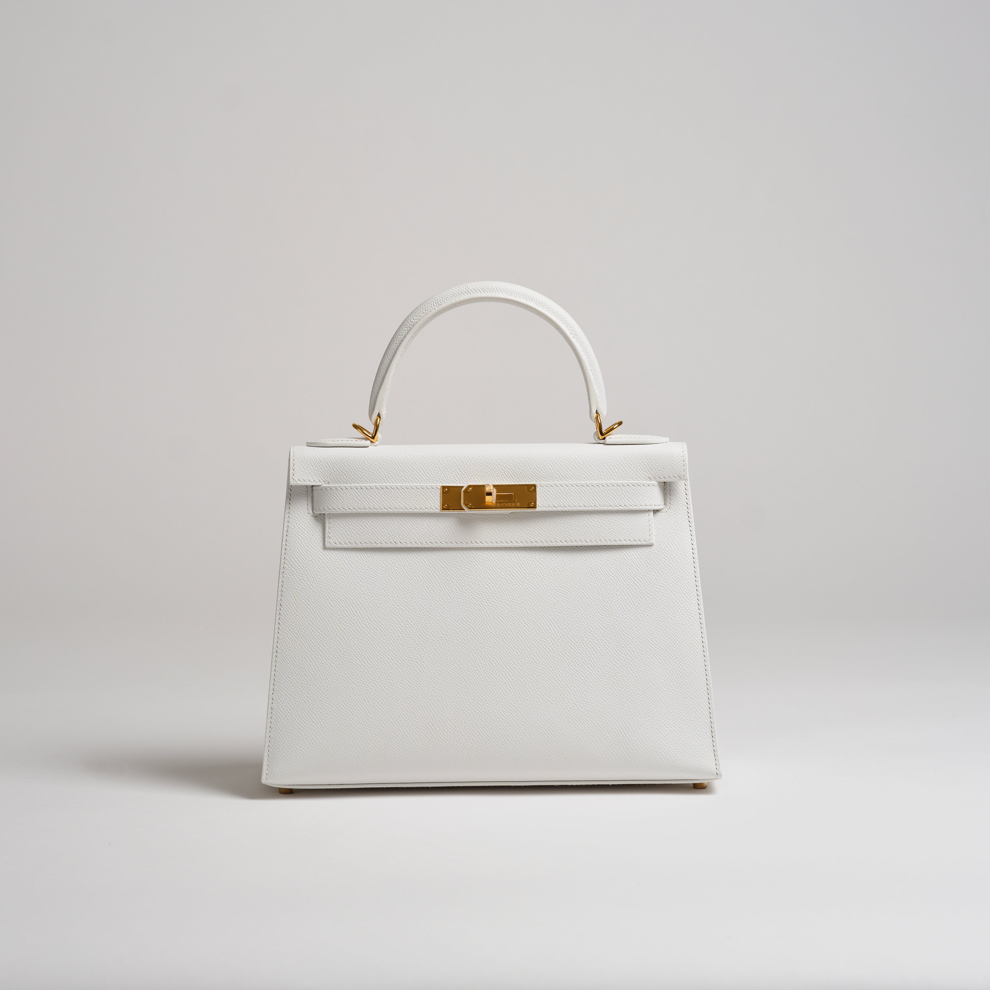 Hermès 28cm Kelly Sellier white epsom gold hardware