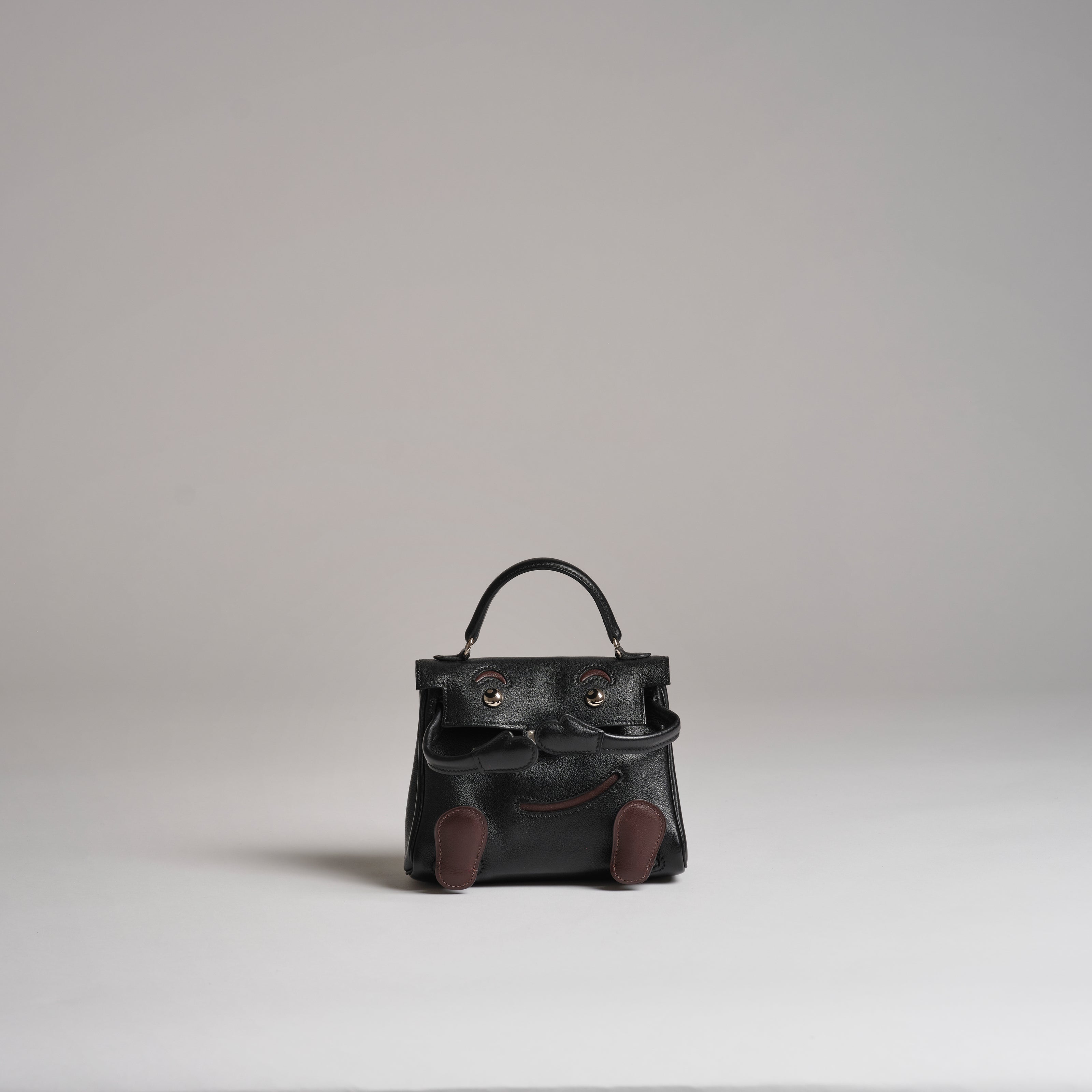 Vintage Hermès 15cm Kelly Retourne DOLL black & chocolate gulliver palladium hardware