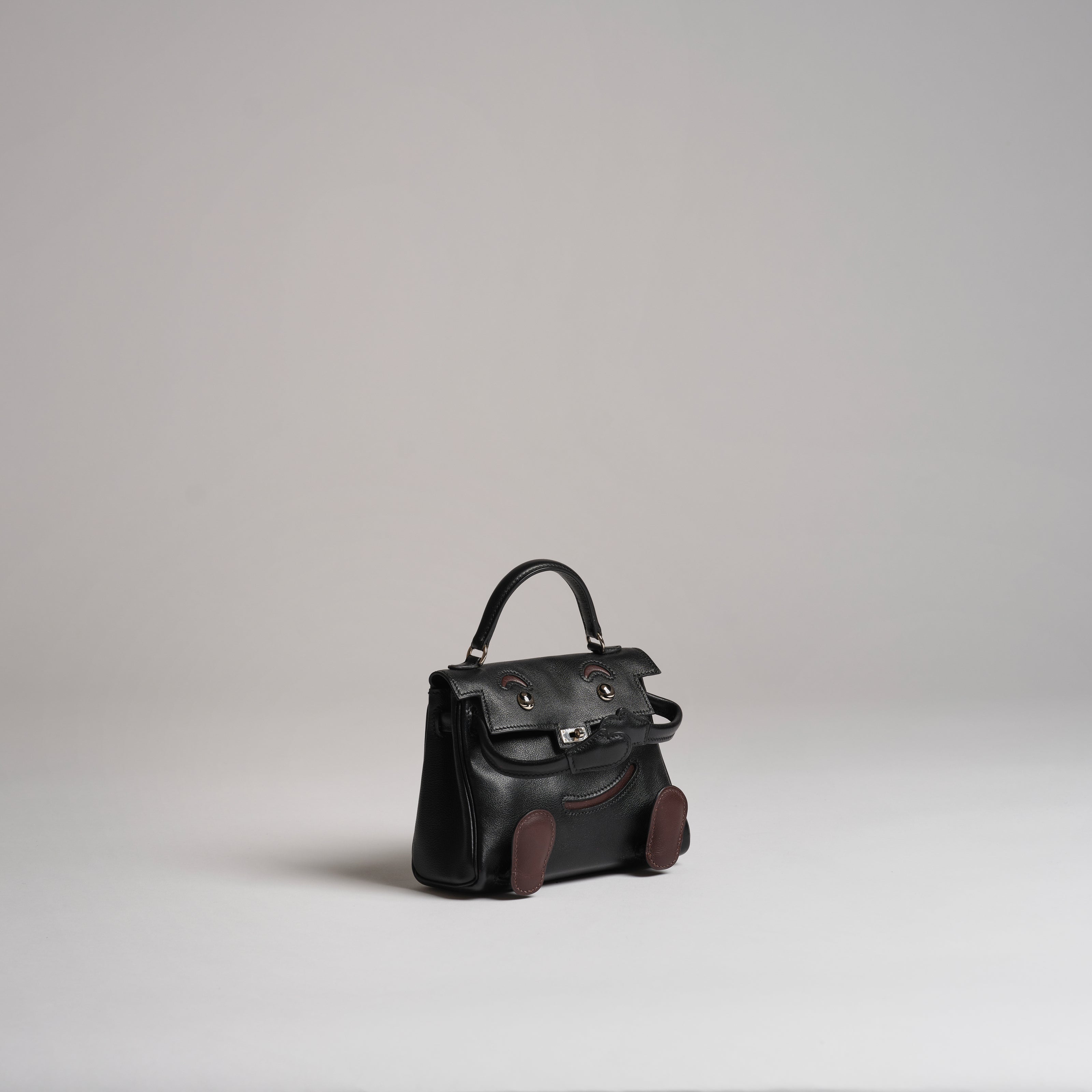 Vintage Hermès 15cm Kelly Retourne DOLL black & chocolate gulliver palladium hardware