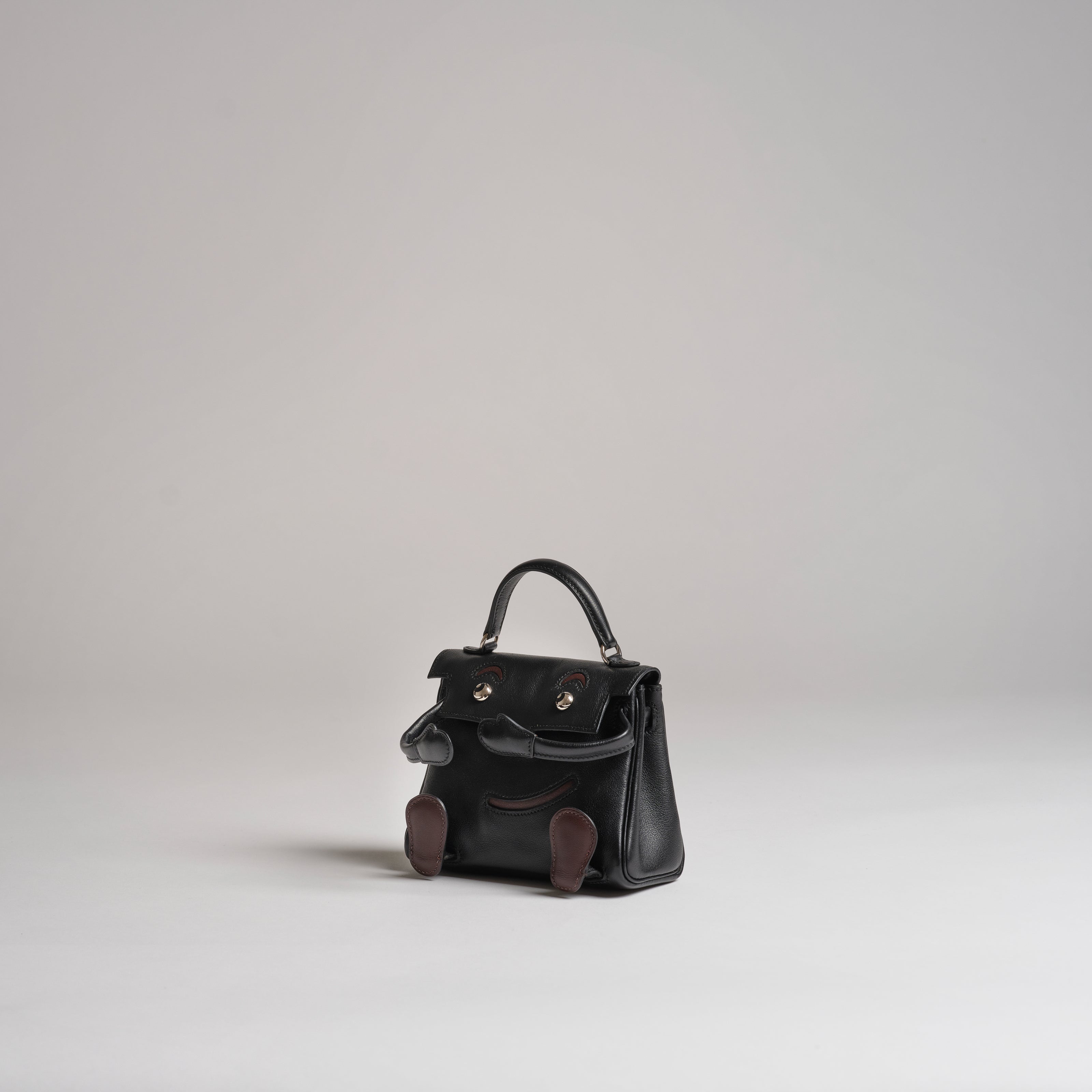 Vintage Hermès 15cm Kelly Retourne DOLL black & chocolate gulliver palladium hardware