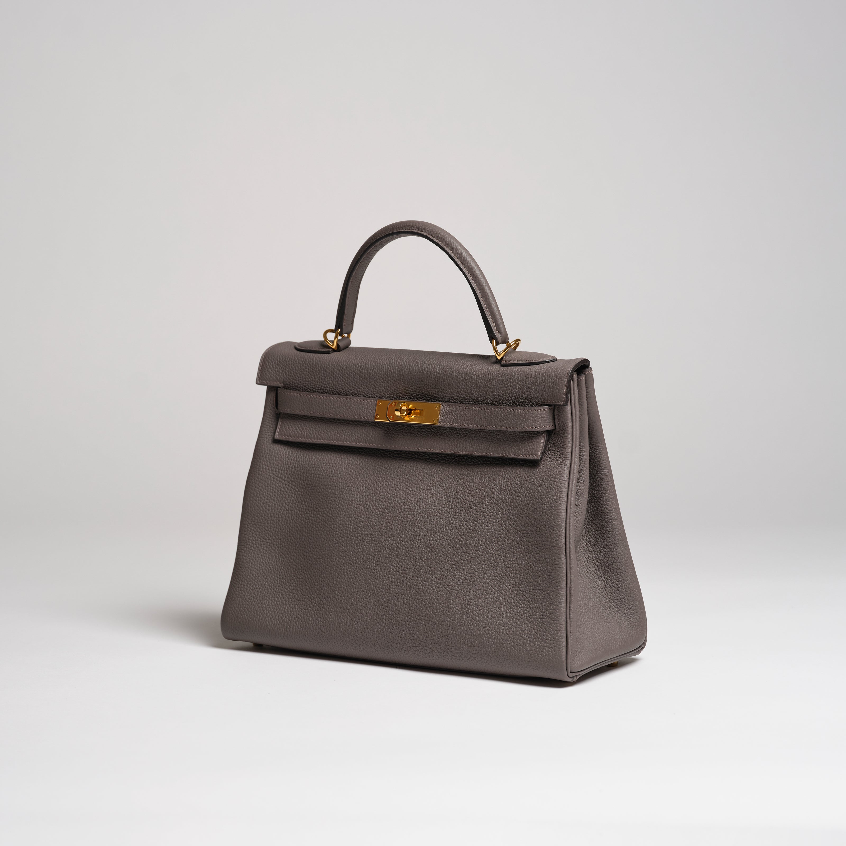 Hermès 32cm Kelly Retourne etain togo gold hardware