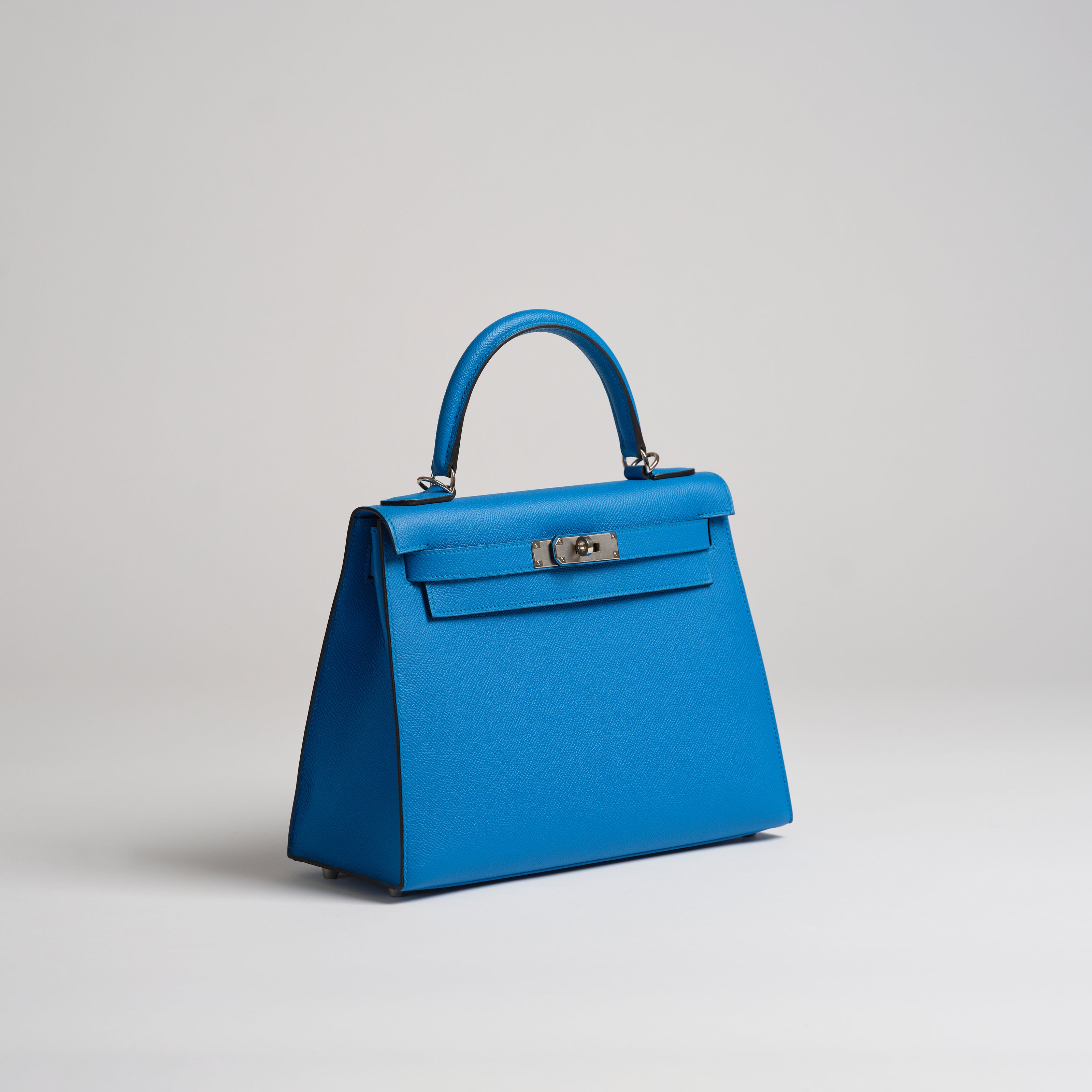 Hermès 28cm Kelly Sellier blue zanzibar epsom palladium hardware