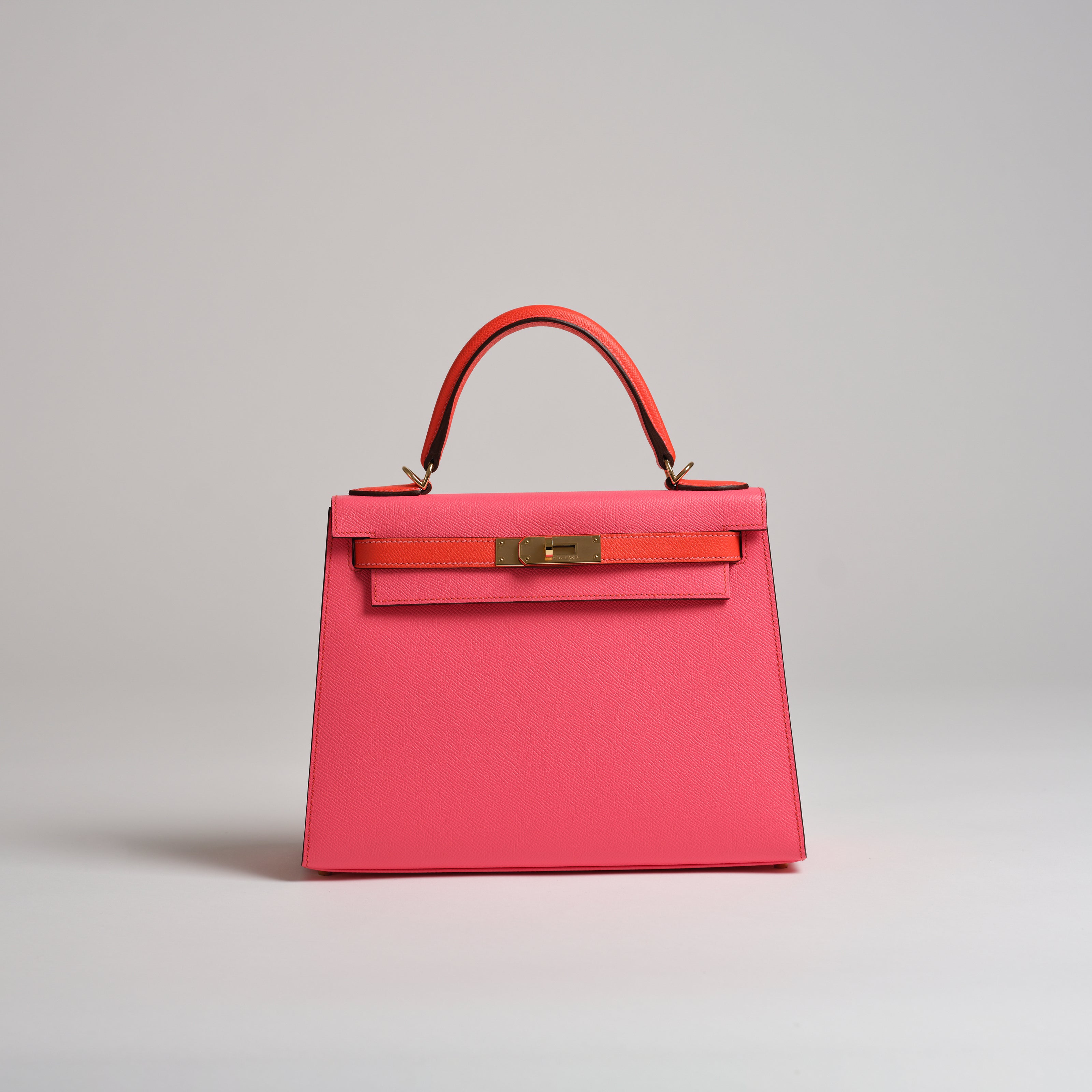 Hermès 28cm Kelly Sellier Horseshoe rose azalea & rose jaipure epsom gold hardware