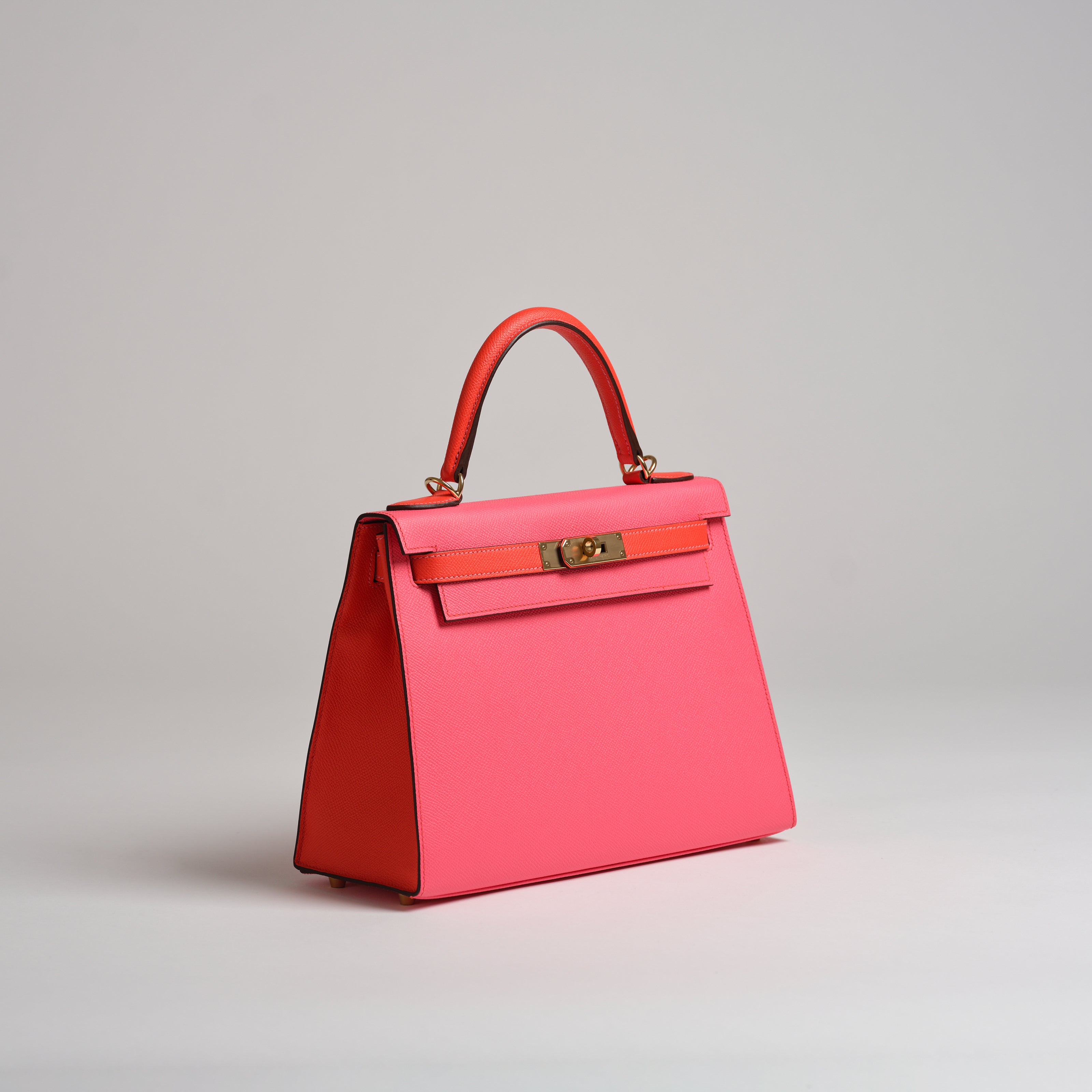 Hermès 28cm Kelly Sellier Horseshoe rose azalea & rose jaipure epsom gold hardware