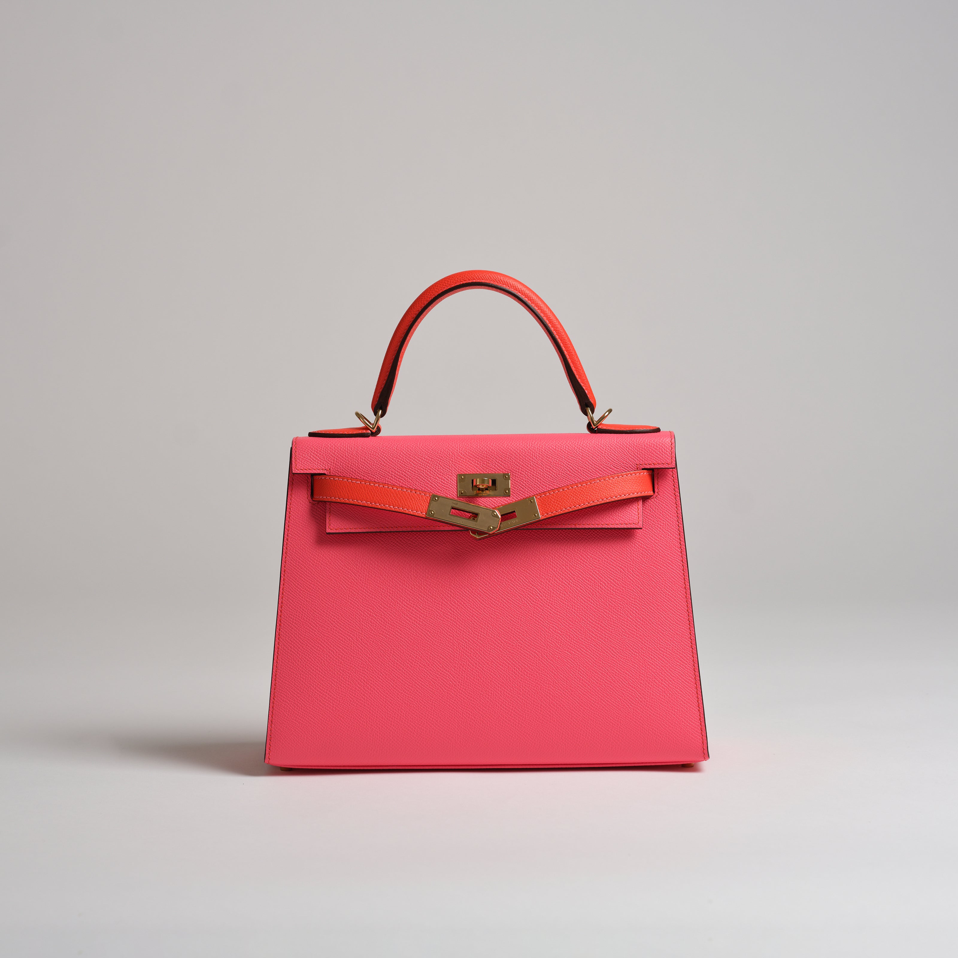 Hermès 28cm Kelly Sellier Horseshoe rose azalea & rose jaipure epsom gold hardware
