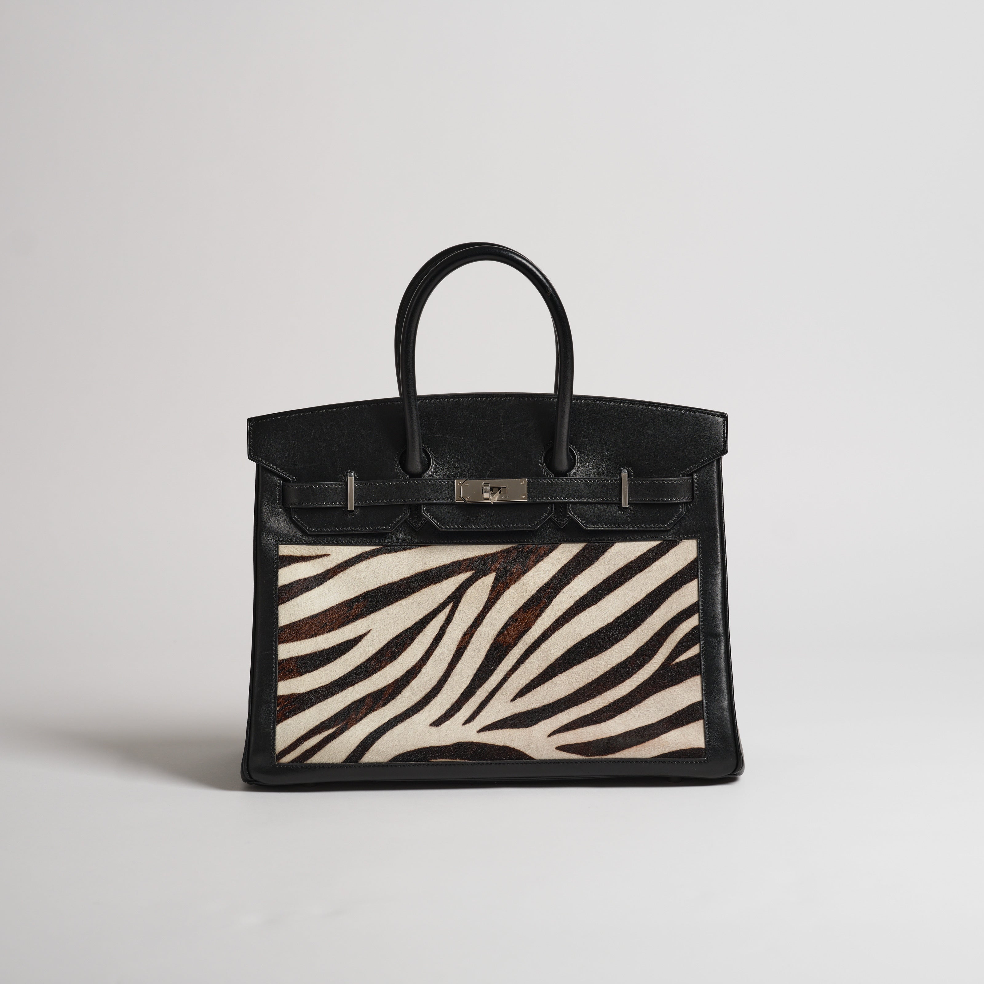 Vintage Hermès 35cm Birkin black box & zebra palladium hardware