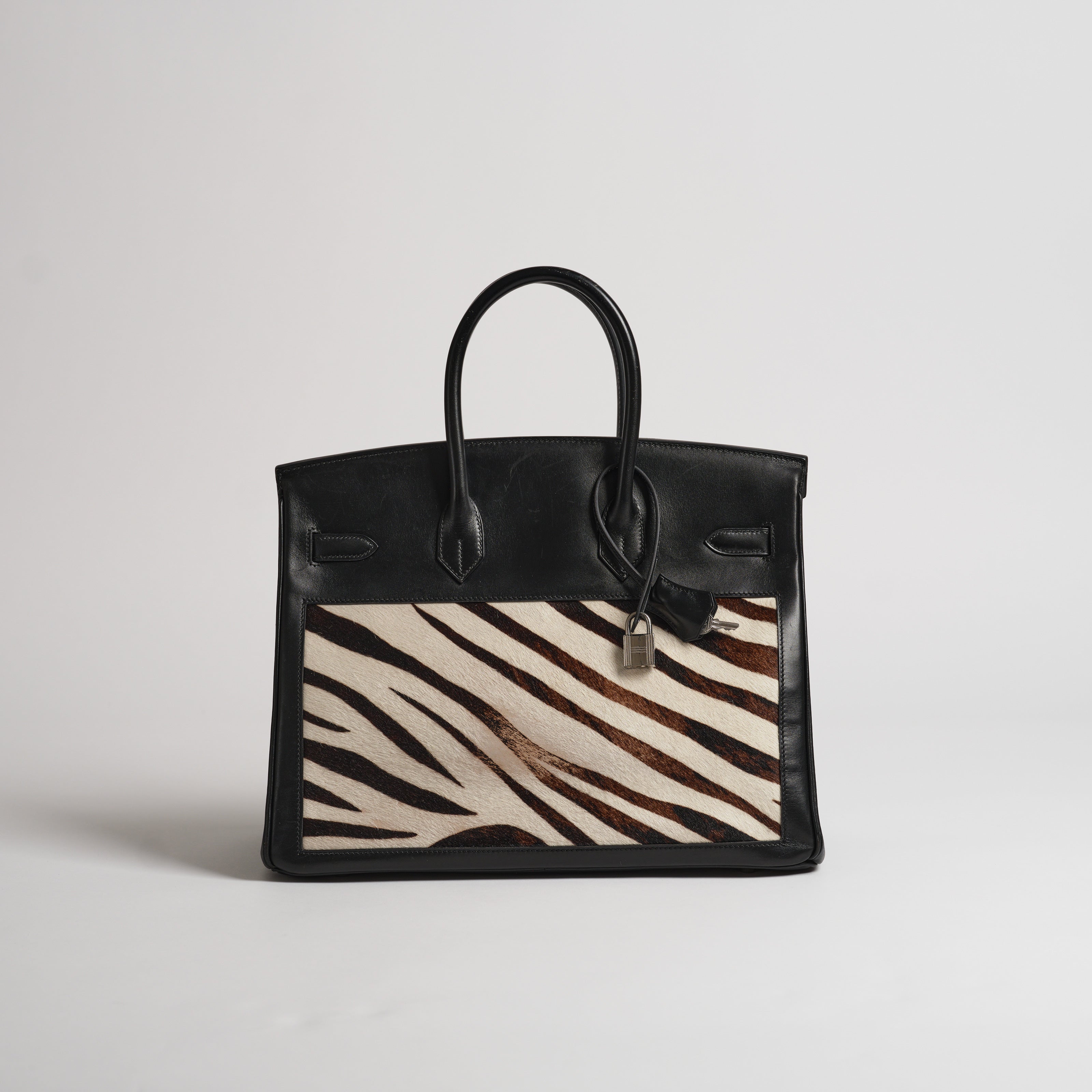 Vintage Hermès 35cm Birkin black box & zebra palladium hardware
