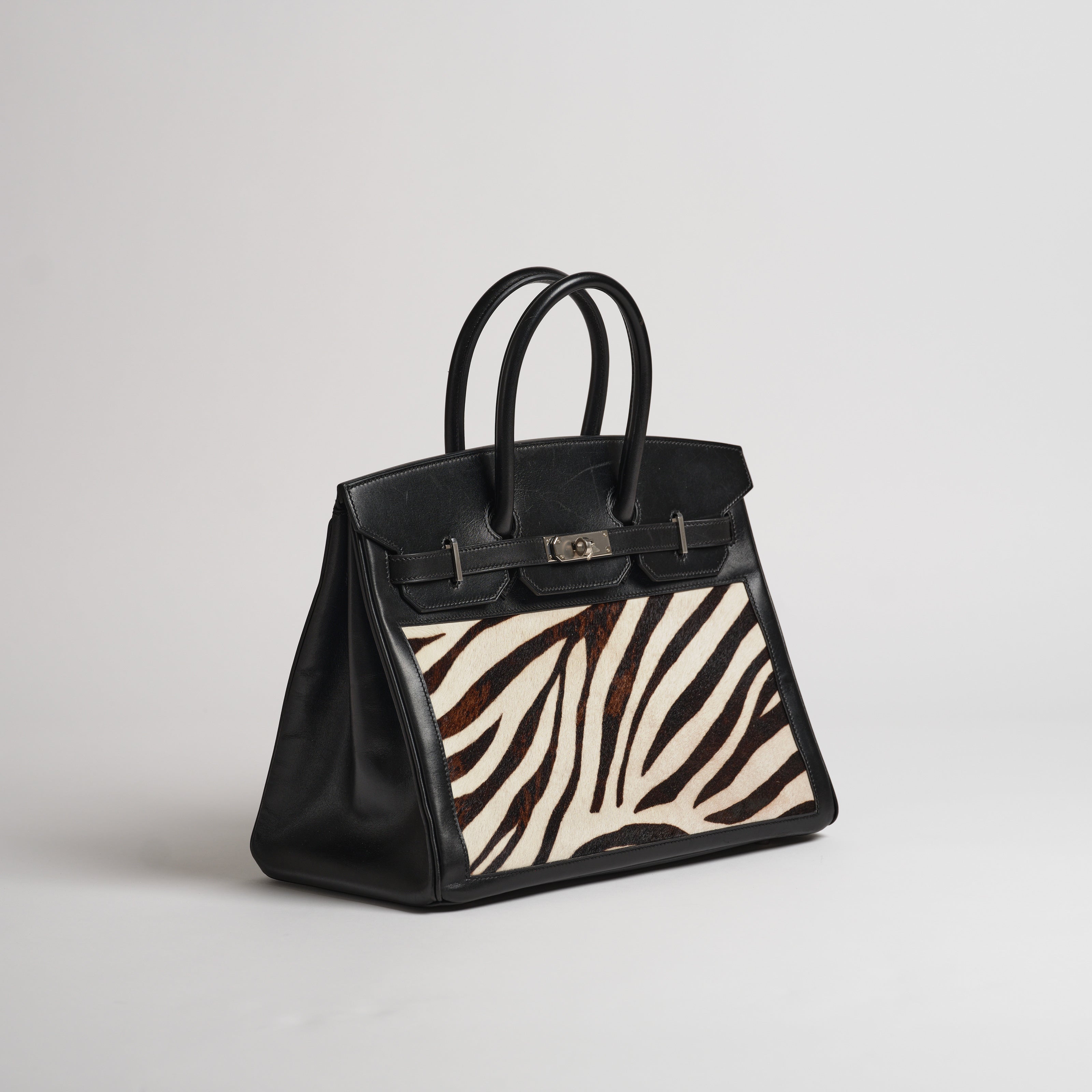 Vintage Hermès 35cm Birkin black box & zebra palladium hardware