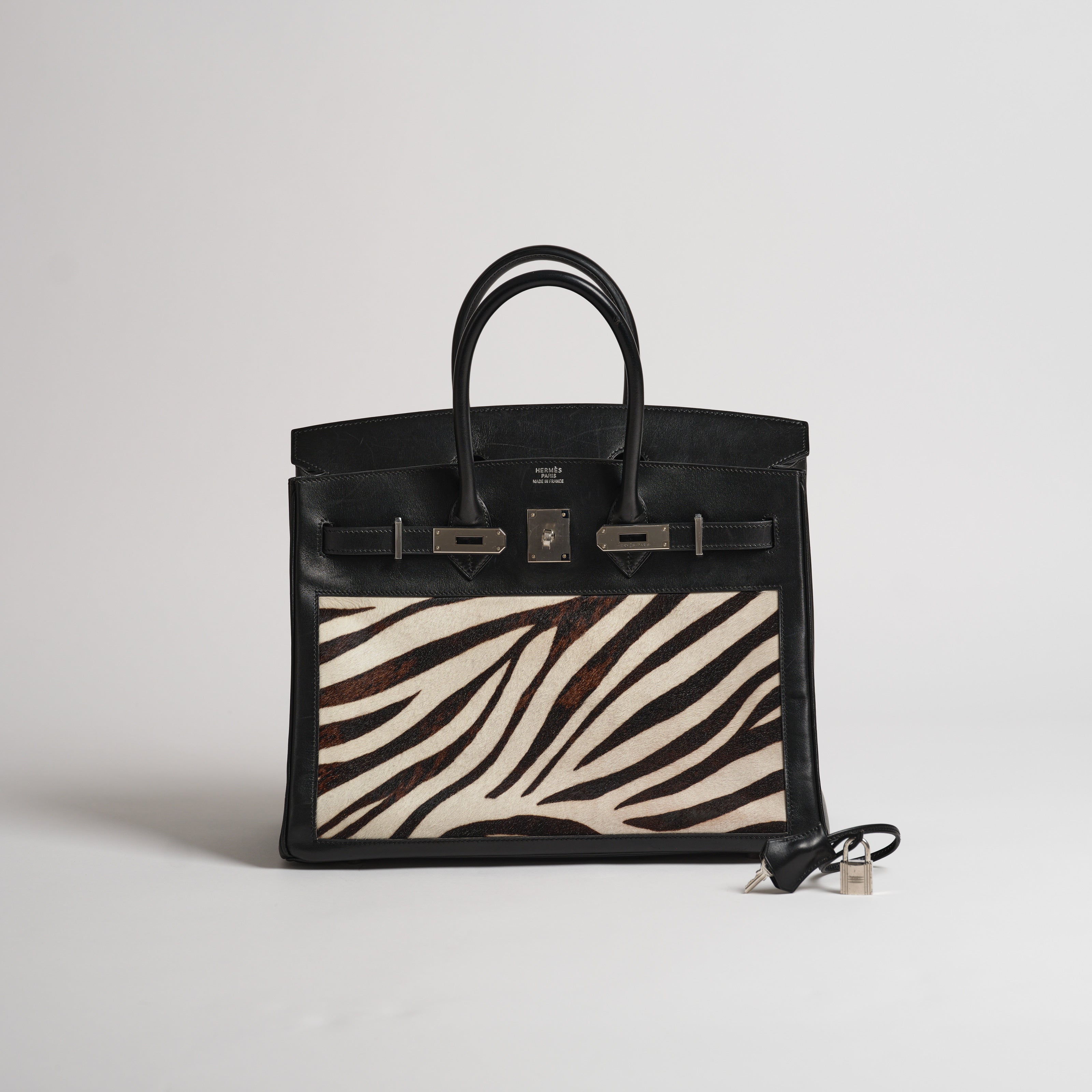 Vintage Hermès 35cm Birkin black box & zebra palladium hardware