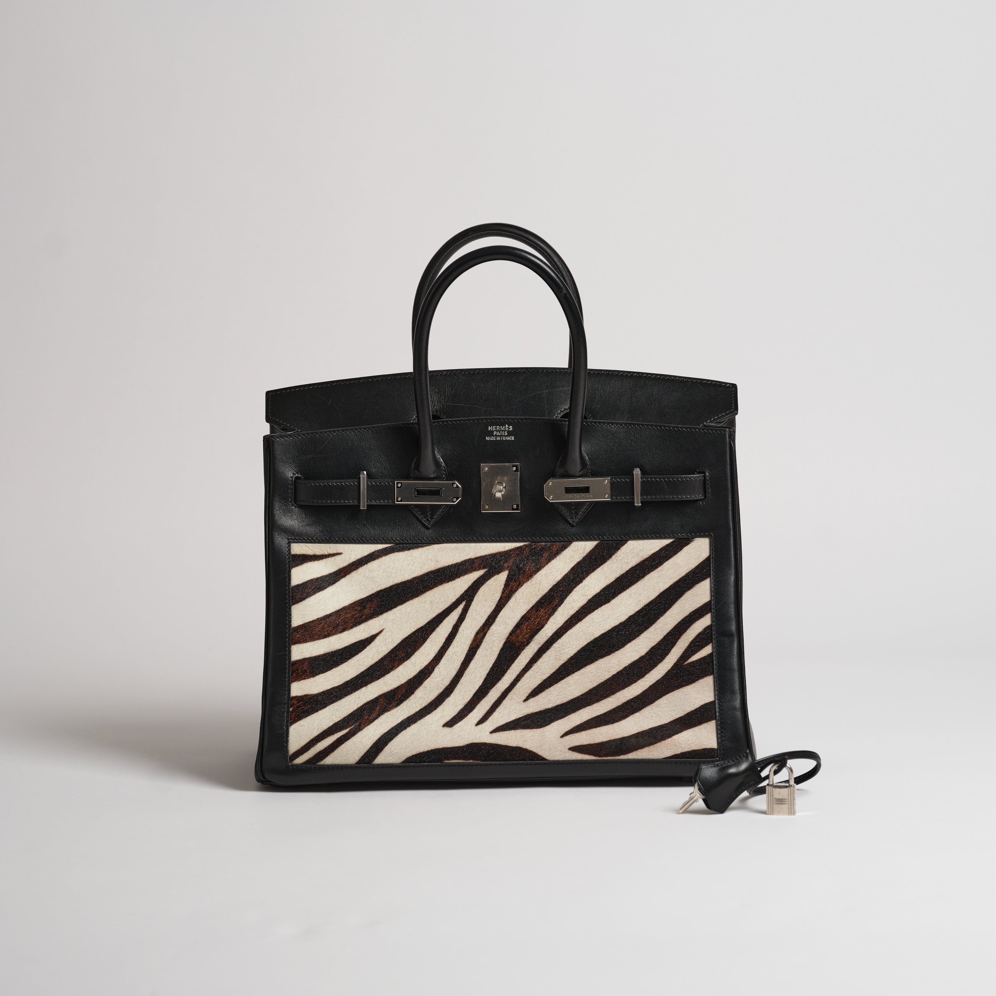 Vintage Hermès 35cm Birkin black box & zebra palladium hardware