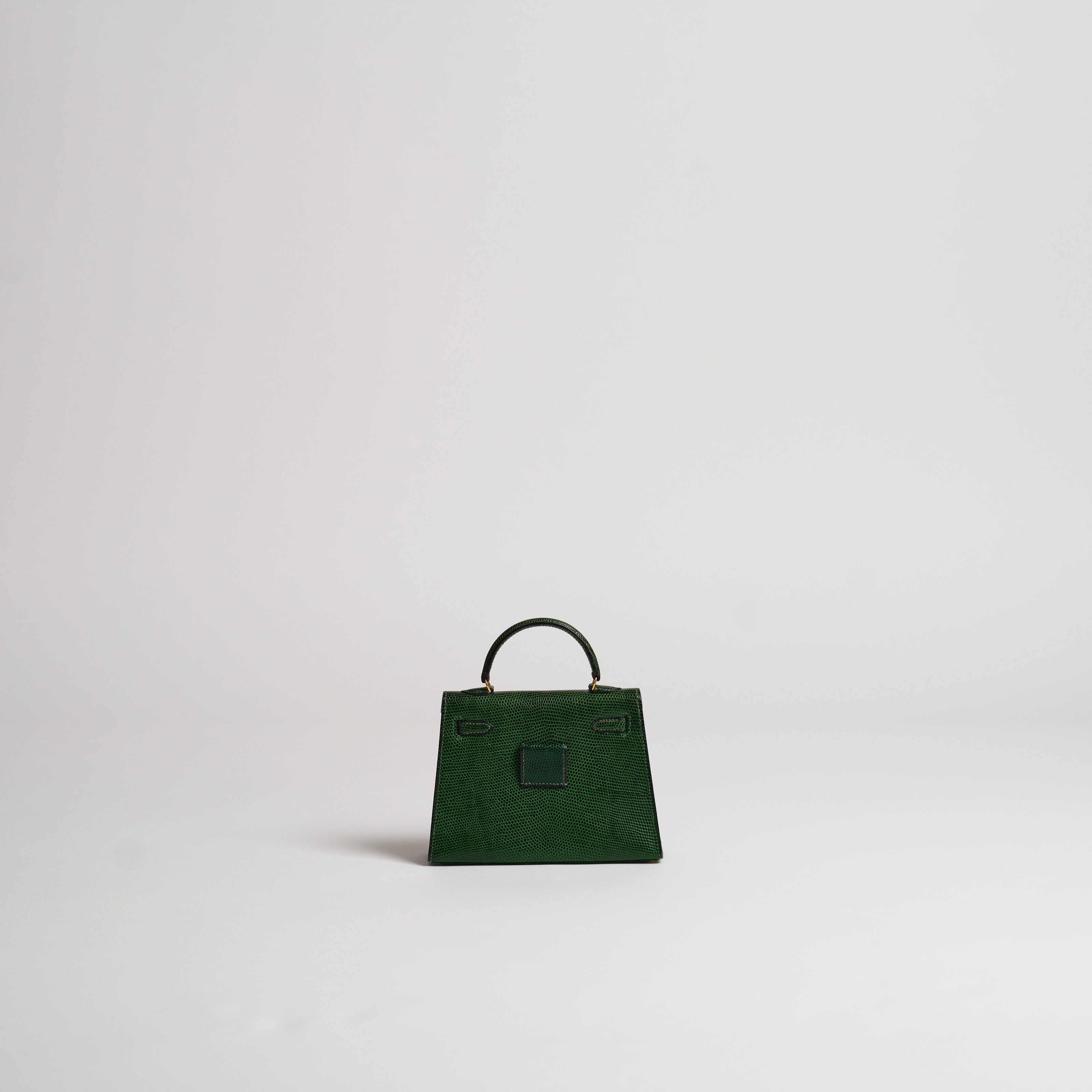 Vintage Hermès 15cm Kelly Sellier vert moyen lizard gold hardware