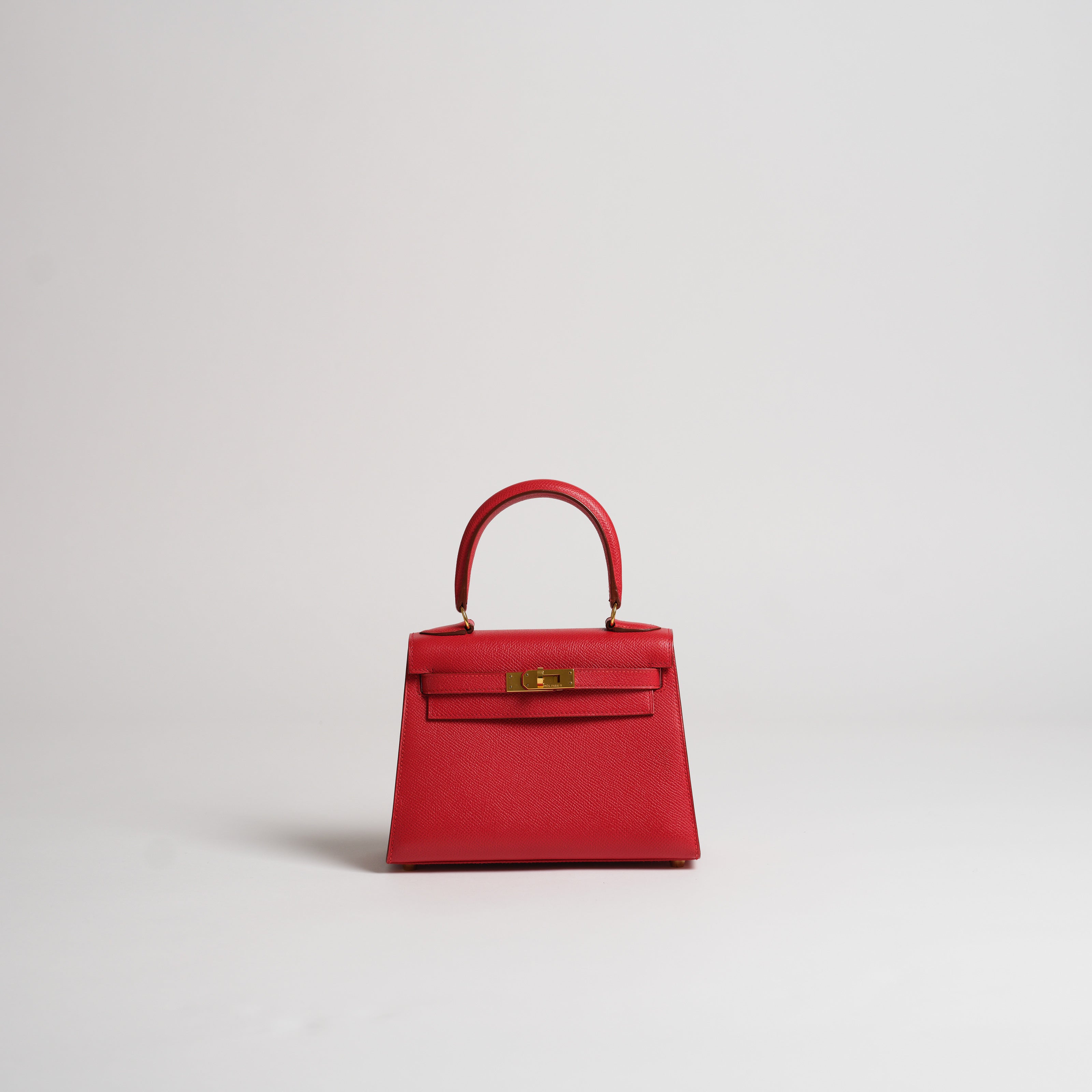 Vintage Hermès 20cm Kelly Sellier rouge vif courchevel gold hardware