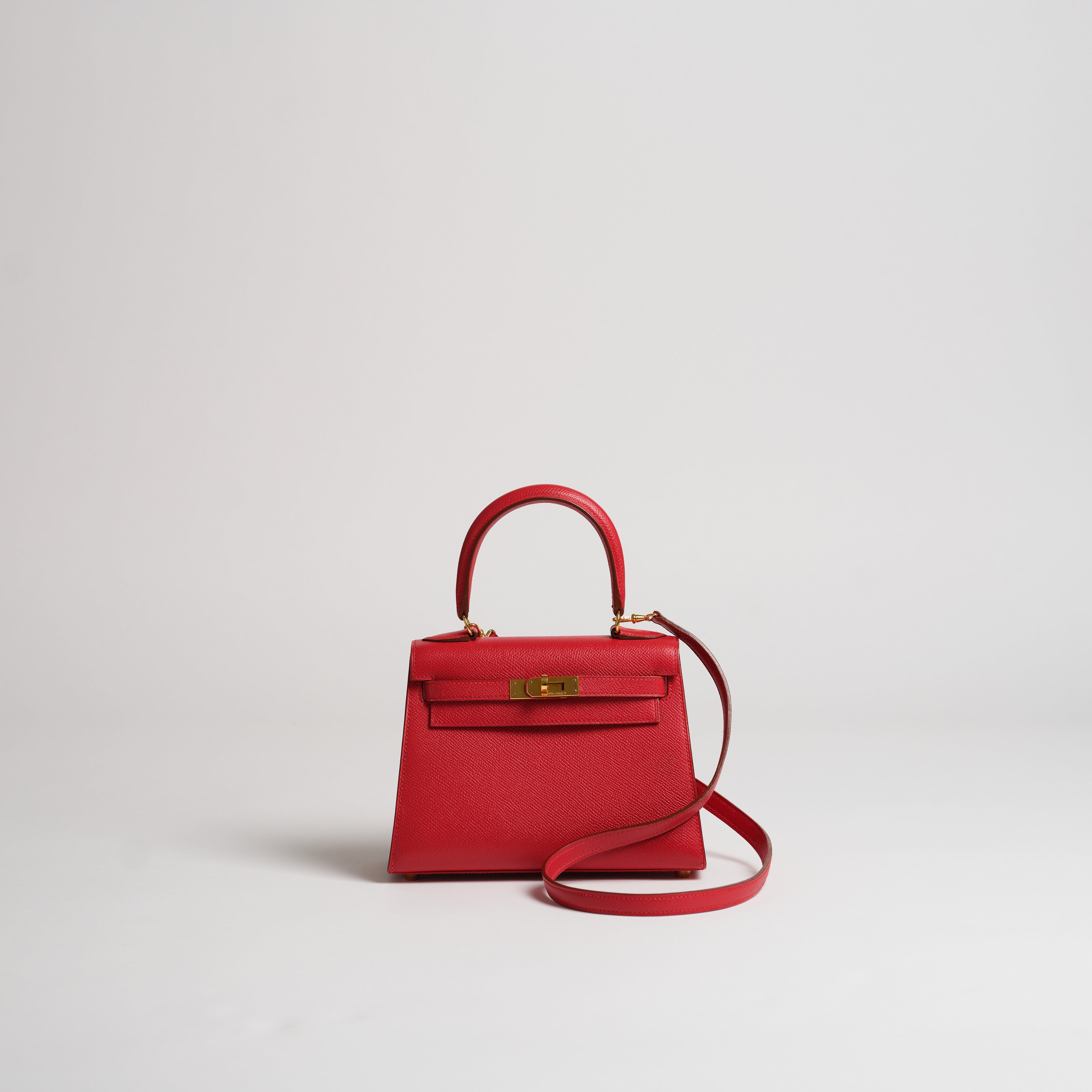 Vintage Hermès 20cm Kelly Sellier rouge vif courchevel gold hardware