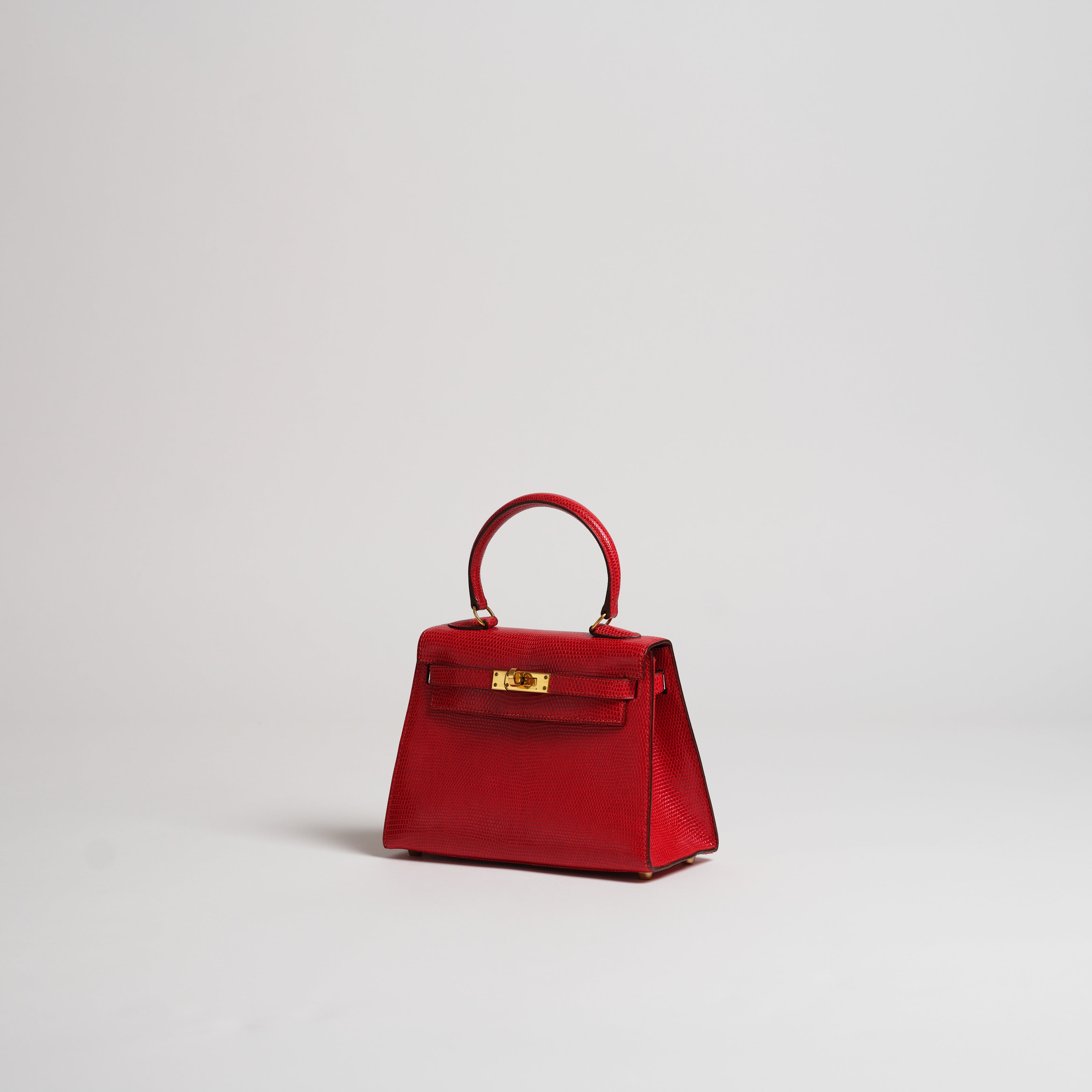 Vintage Hermès 20cm Kelly Sellier rouge vif lizard gold hardware