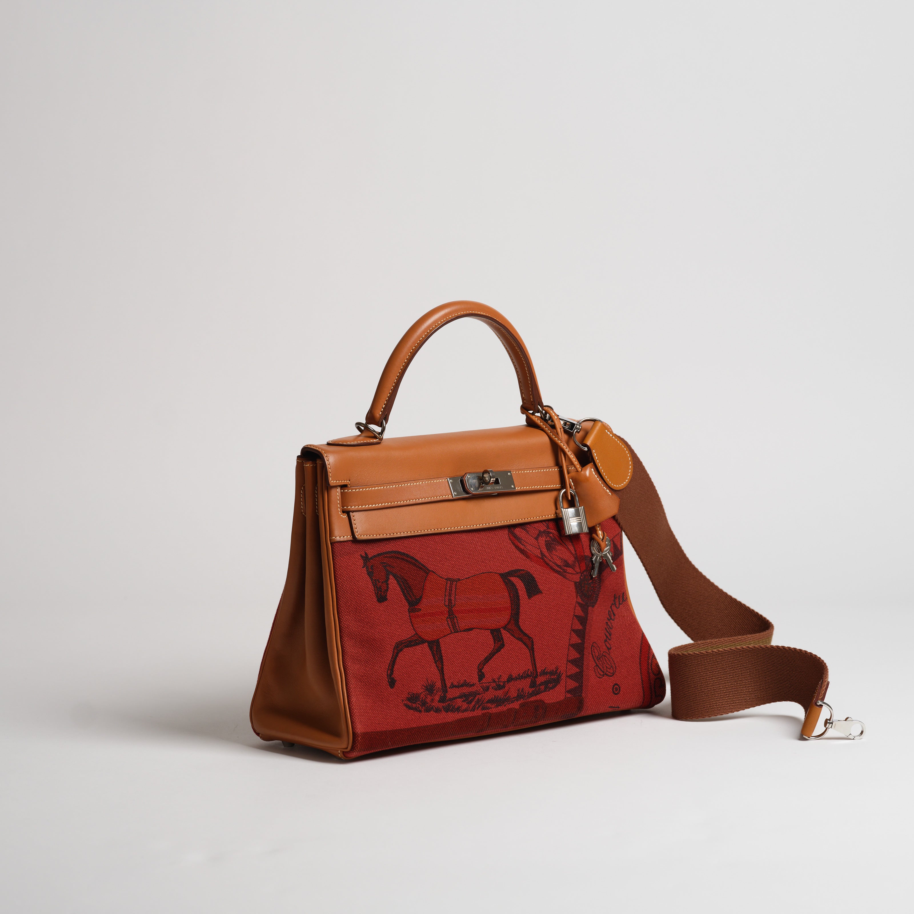 Vintage Hermès 32cm Kelly Retourne horseprint canvas & barenia palladium hardware