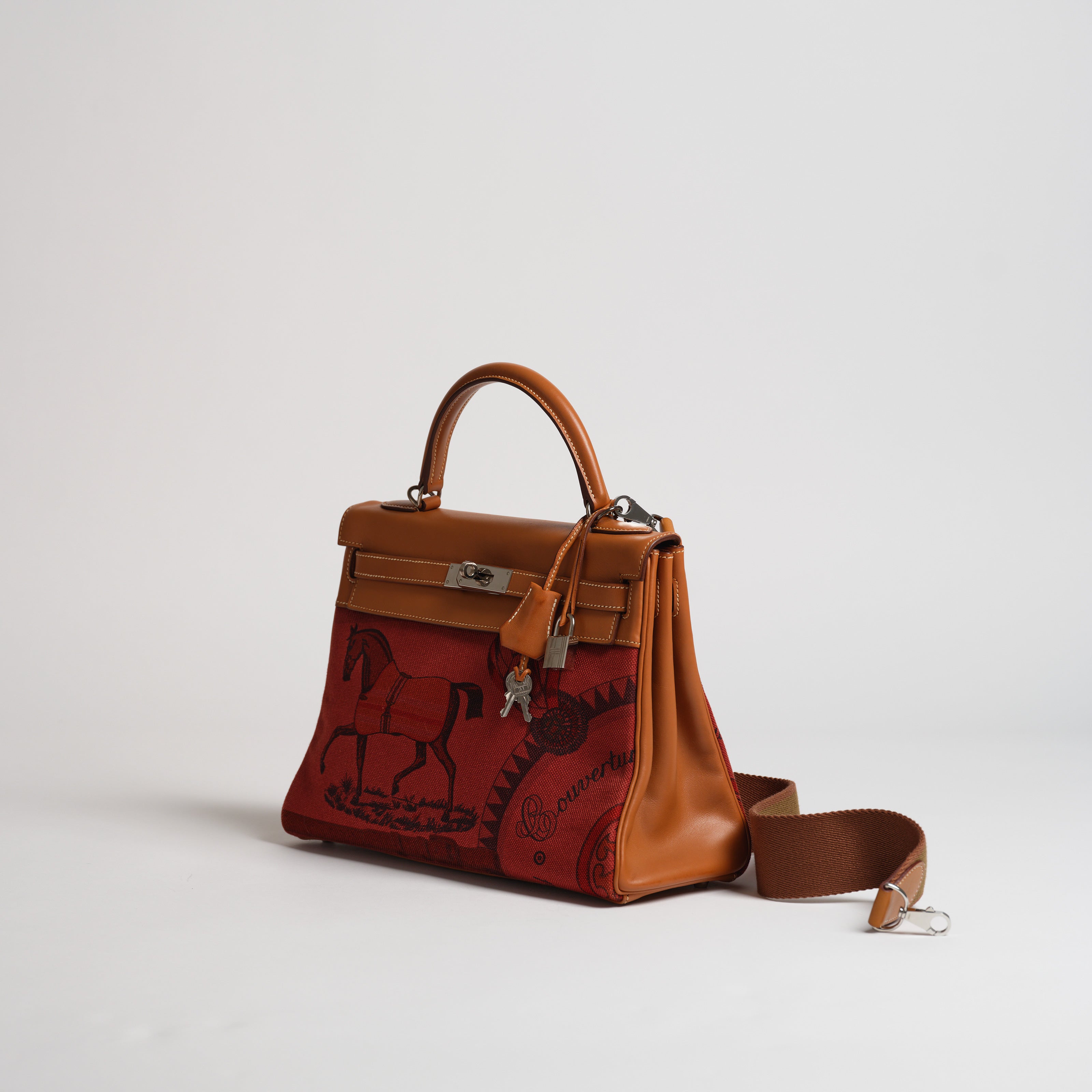 Vintage Hermès 32cm Kelly Retourne horseprint canvas & barenia palladium hardware