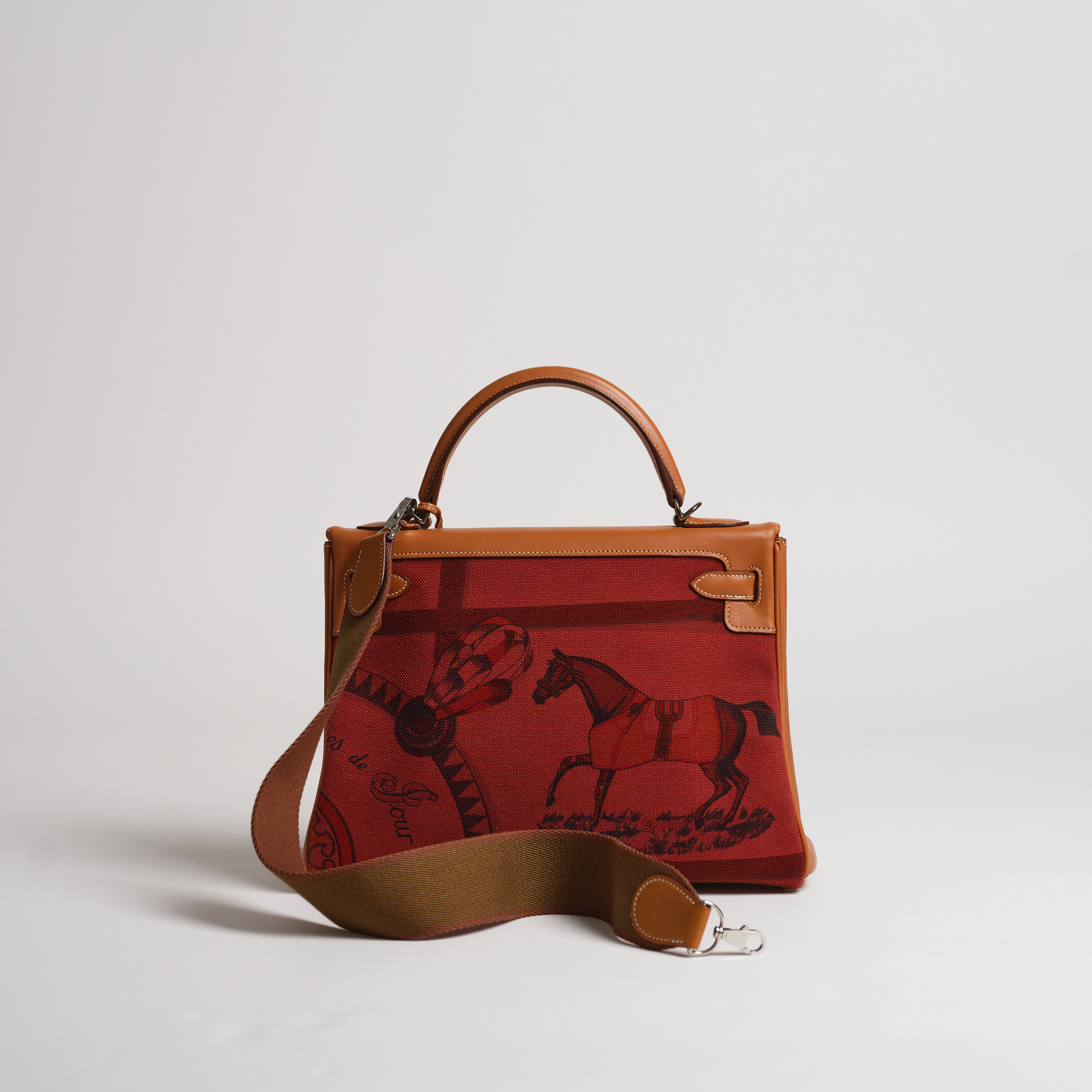 Vintage Hermès 32cm Kelly Retourne horseprint canvas & barenia palladium hardware