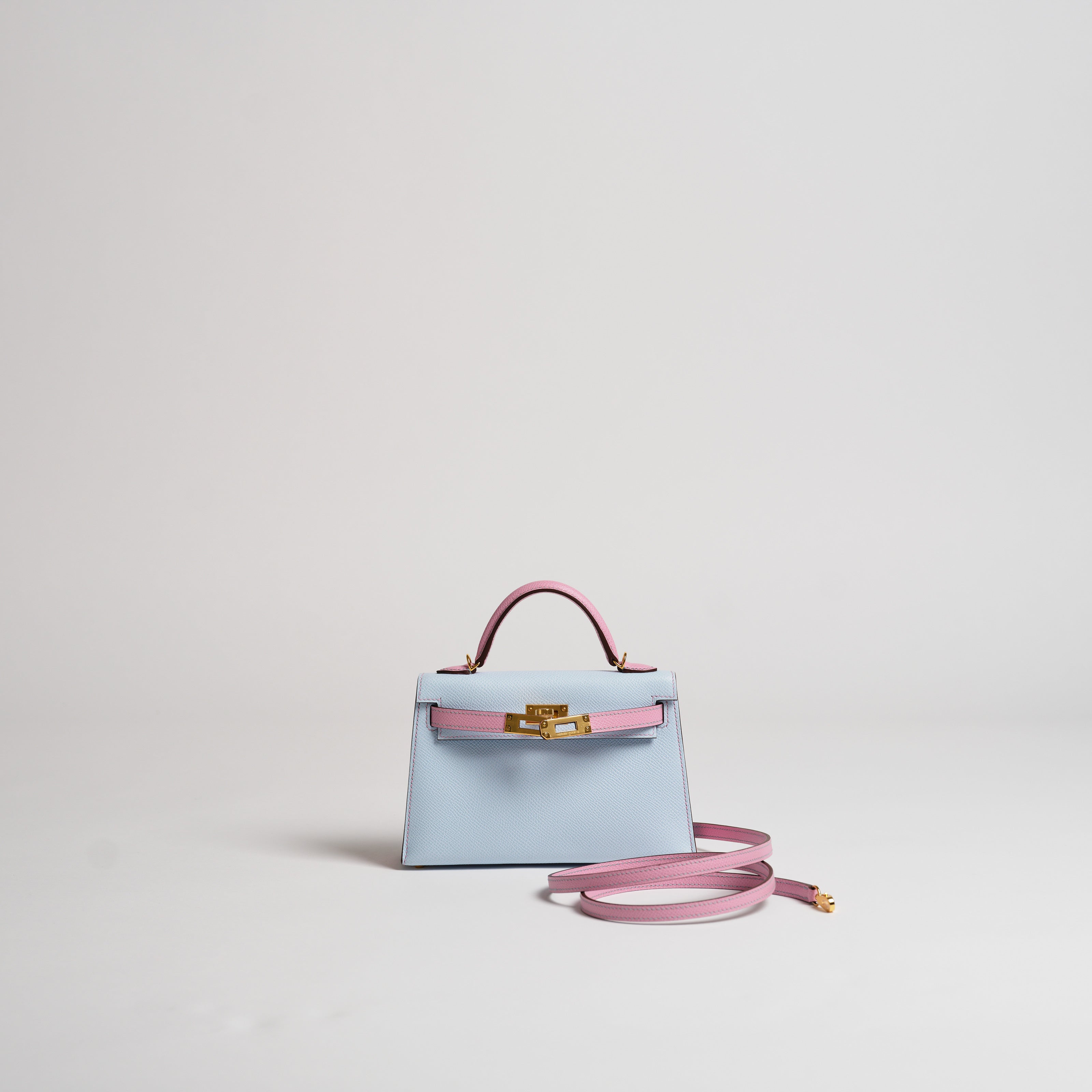 Hermès Mini Kelly II Sellier Horseshoe blue brume & mauve sylvester epsom gold hardware