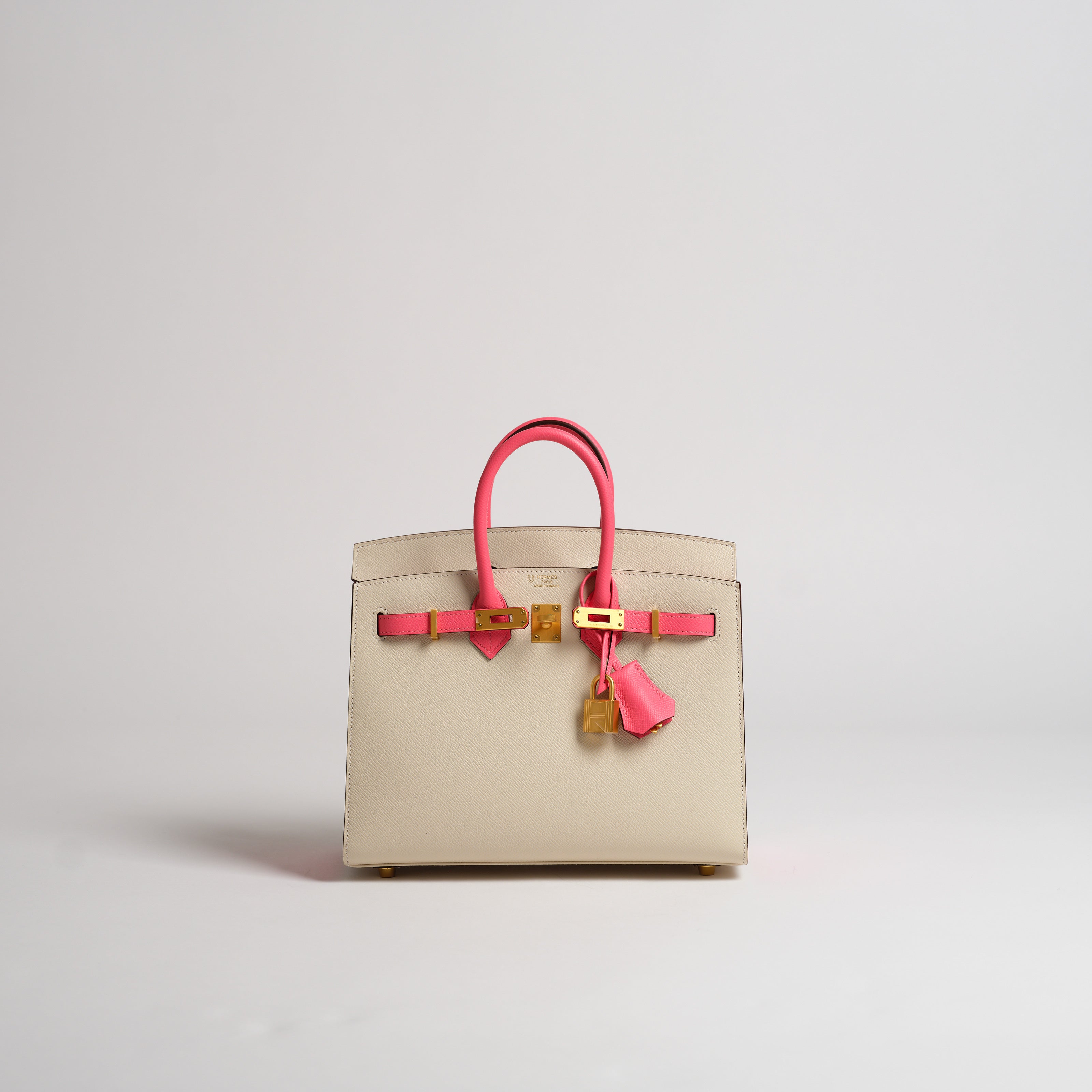 Hermès 25cm Birkin Horseshoe Sellier crais & rose azalea epsom brushed gold hardware