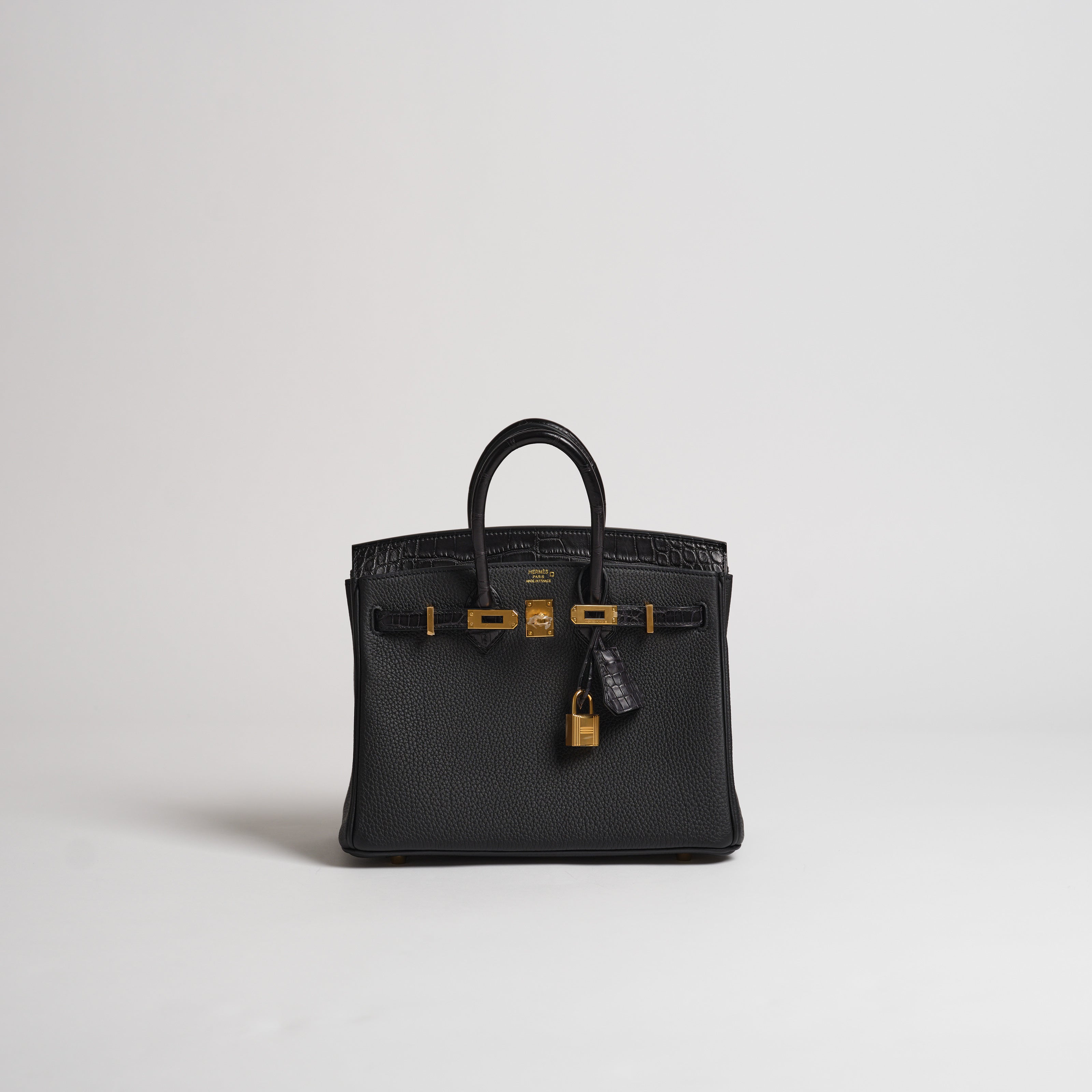 Hermès 25cm Birkin TOUCH black togo & matt alligator gold hardware