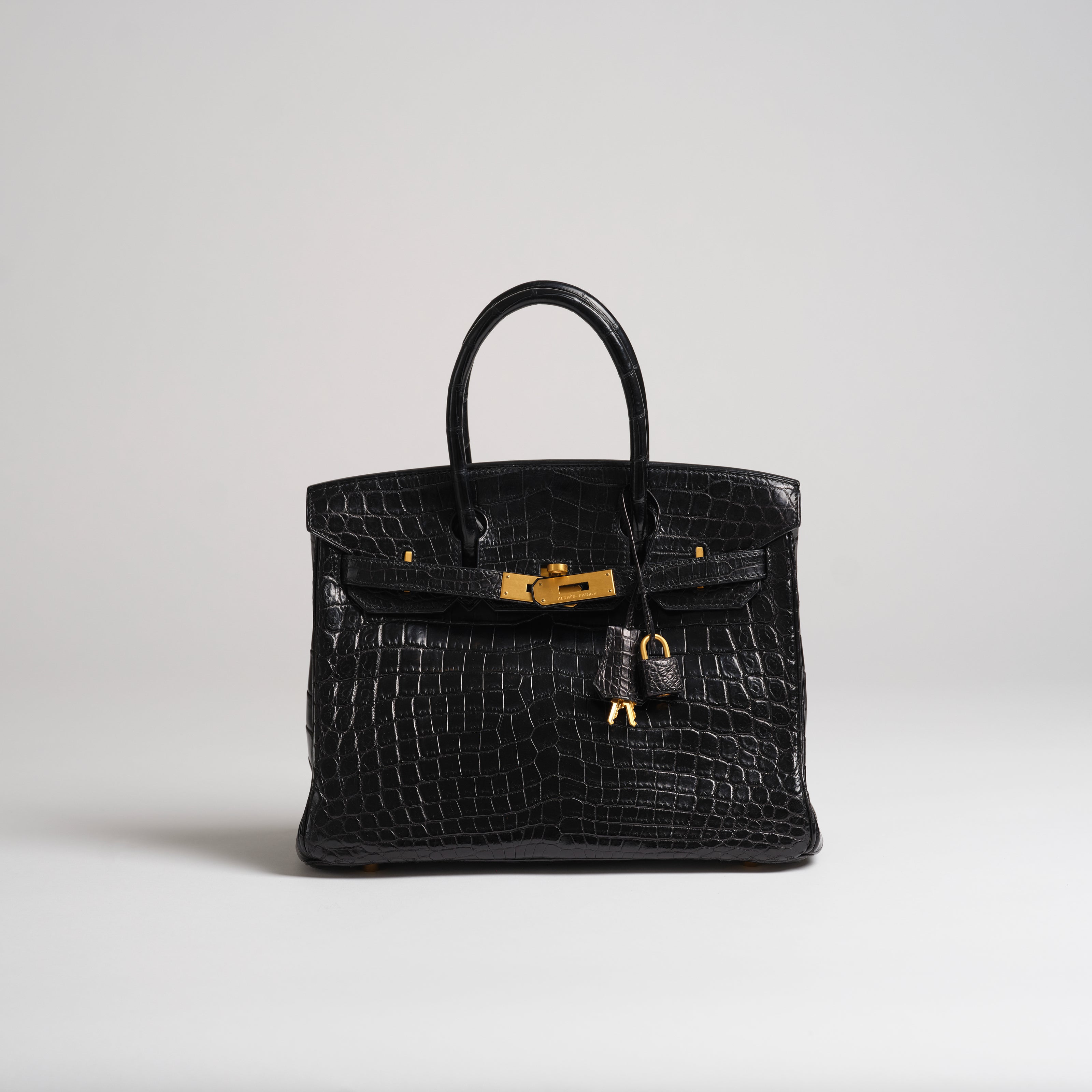 Hermès 30cm Birkin black matt nilo croc brushed gold hardware