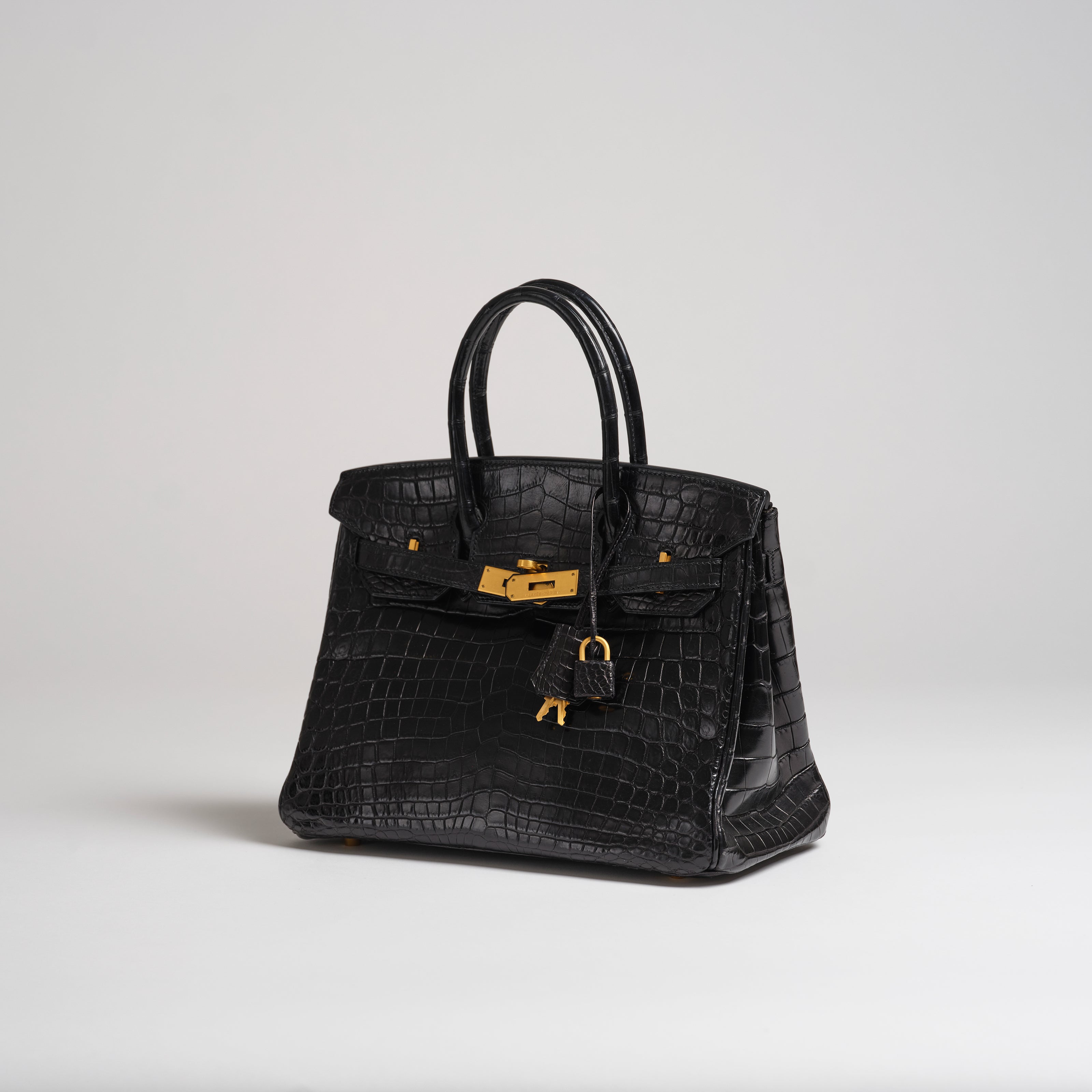 Hermès 30cm Birkin black matt nilo croc brushed gold hardware