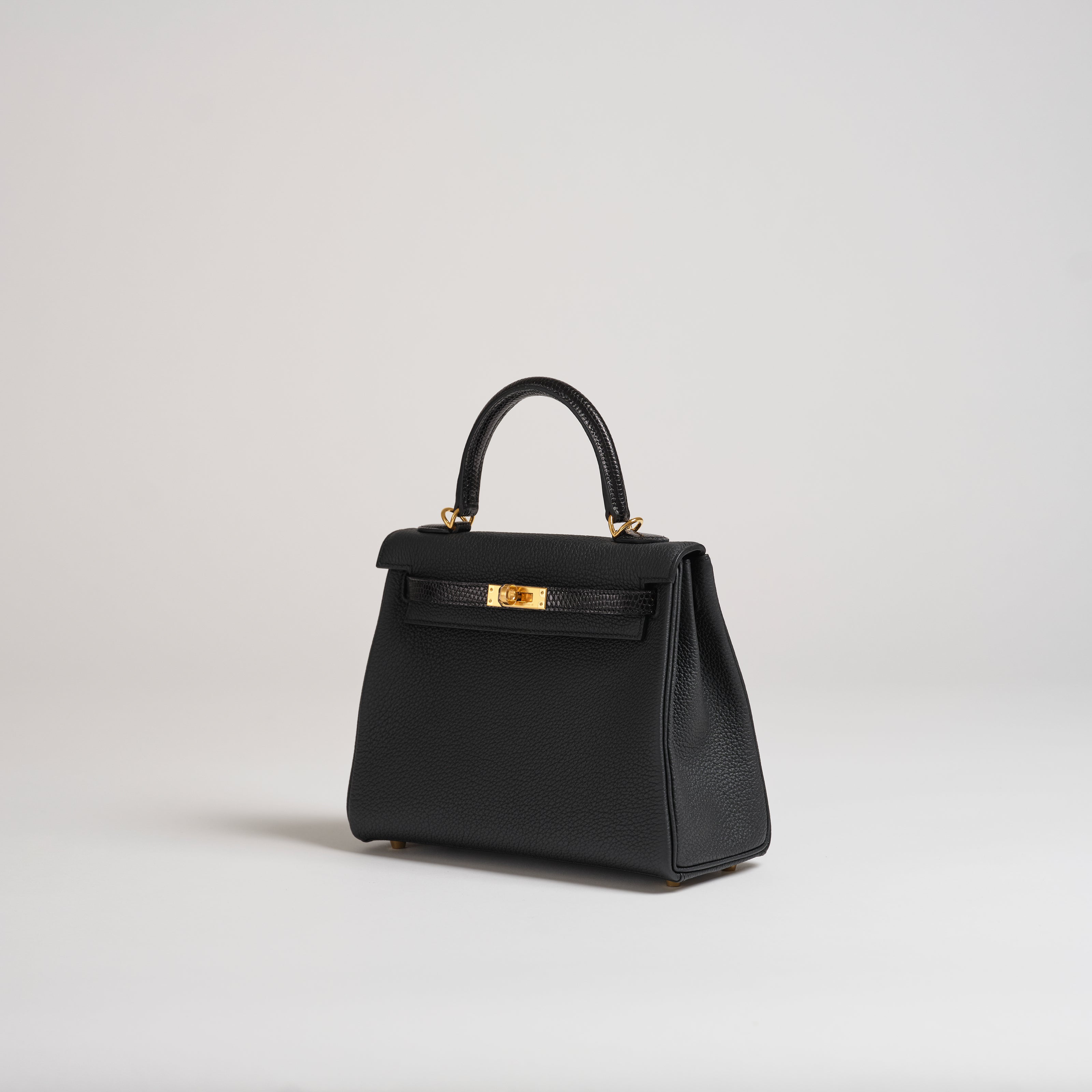 Hermès 25cm Kelly Retourne touch black togo & lizard gold hardware