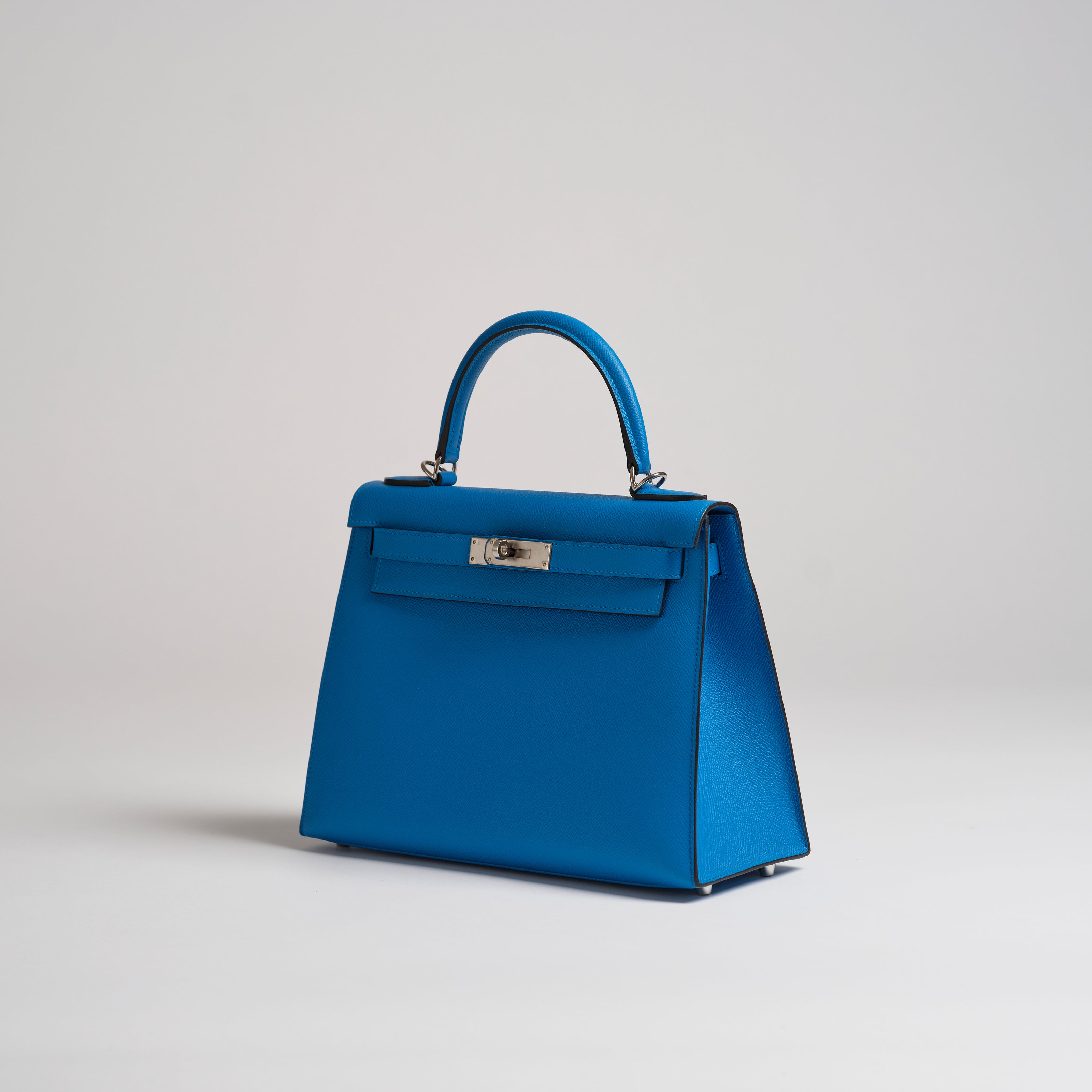 Hermès 28cm Kelly Sellier blue zanzibar epsom palladium hardware